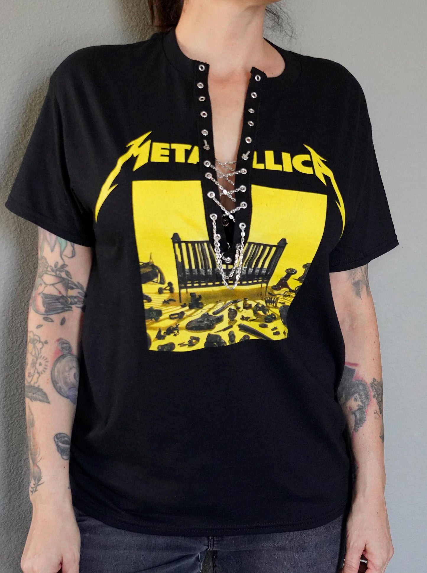 Metallica Lace-Up Band Tee: Upcycled Concert Shirt