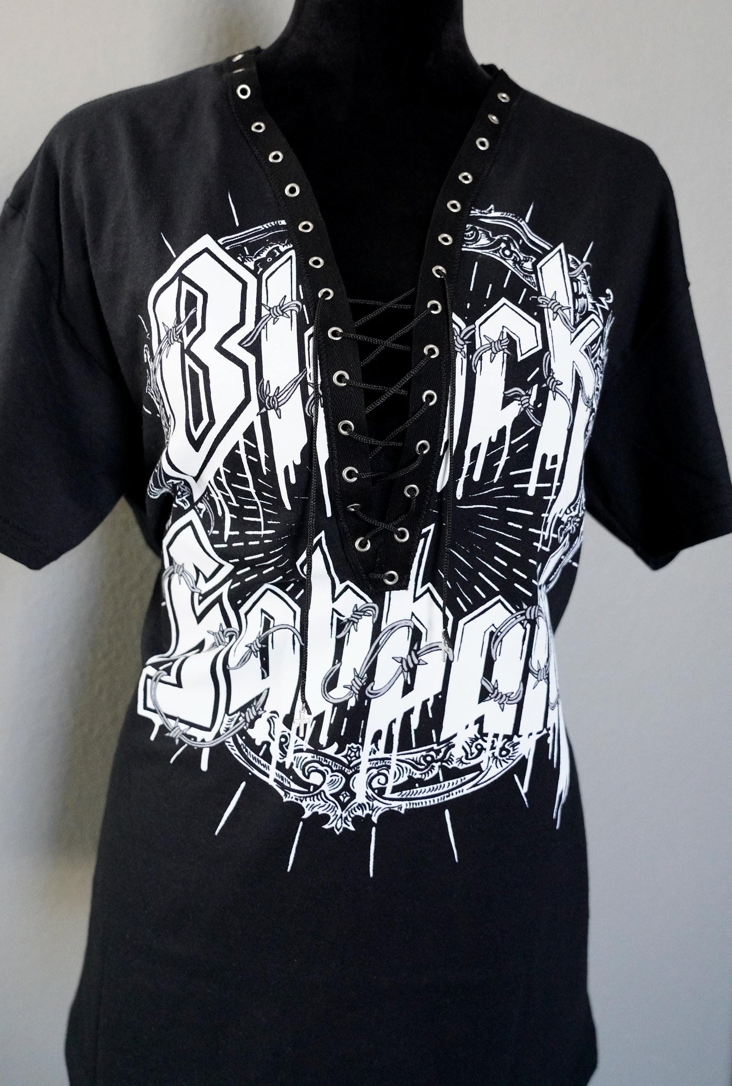 Olivia Paige -Diy shirt Ozzy Osbourne Black Sabbath top band shirt with lace up