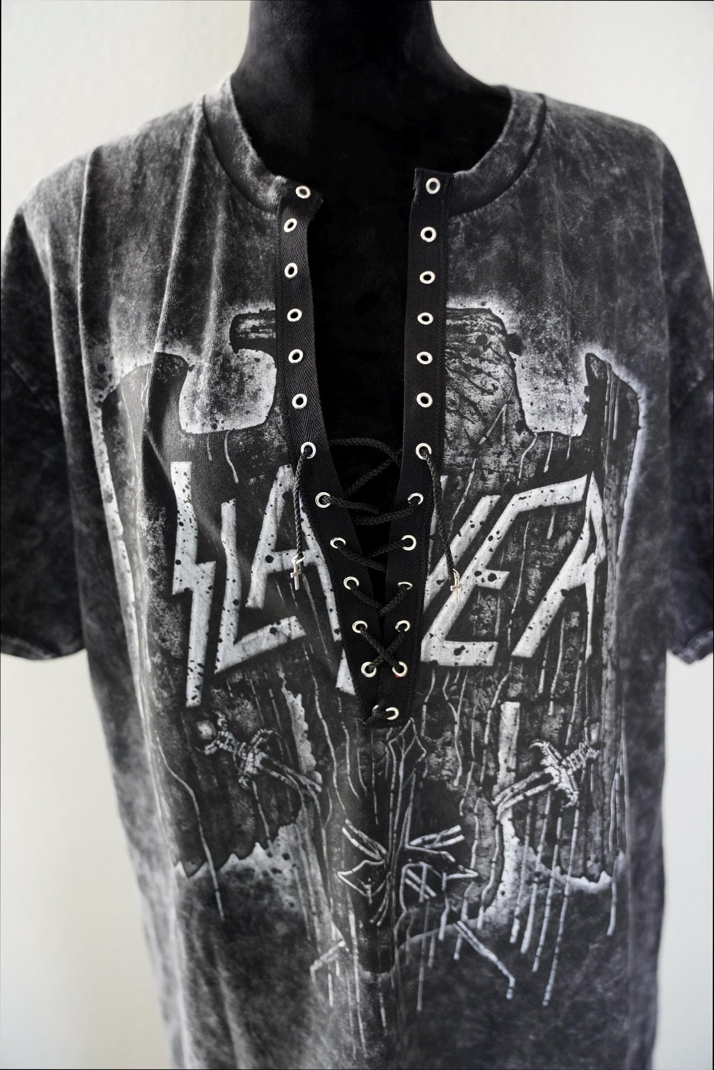 Slayer Lace-Up Band Tee: Upcycled Concert Shirt