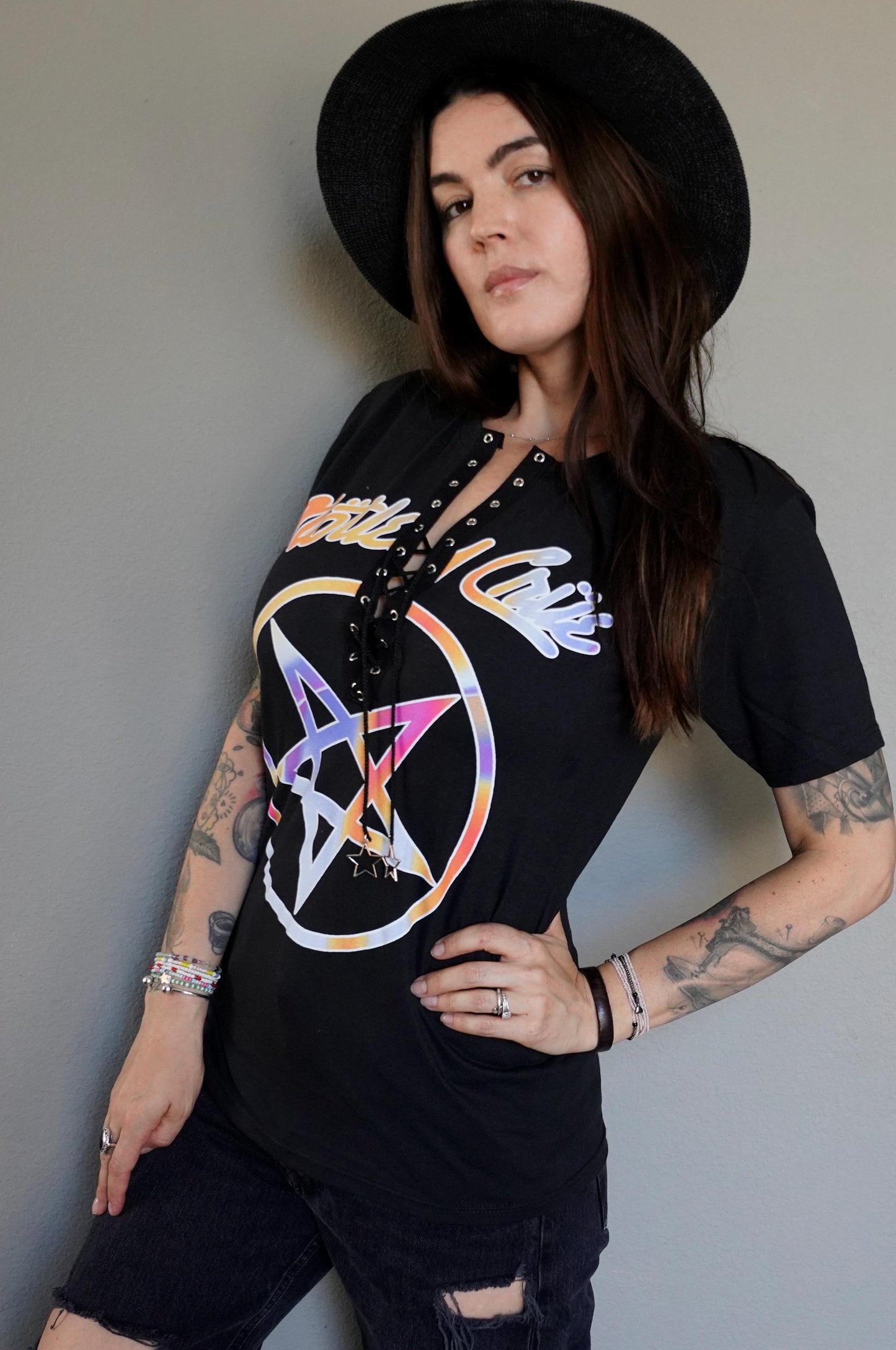 Motley Crue Lace-Up Band Tee: Upcycled Concert Shirt
