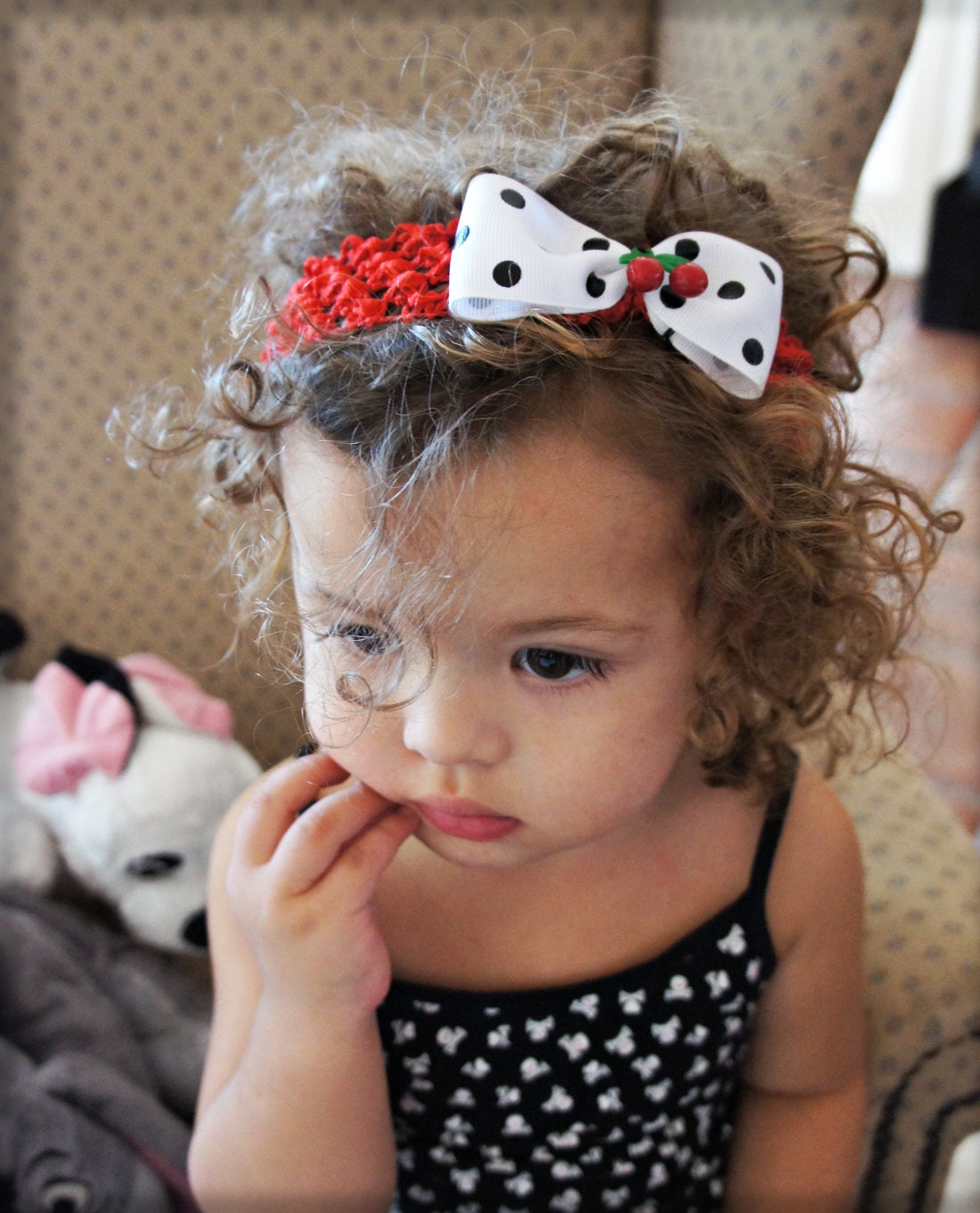 Olivia Paige - Little Pin up polka dot cherry infant toddler headband cherries