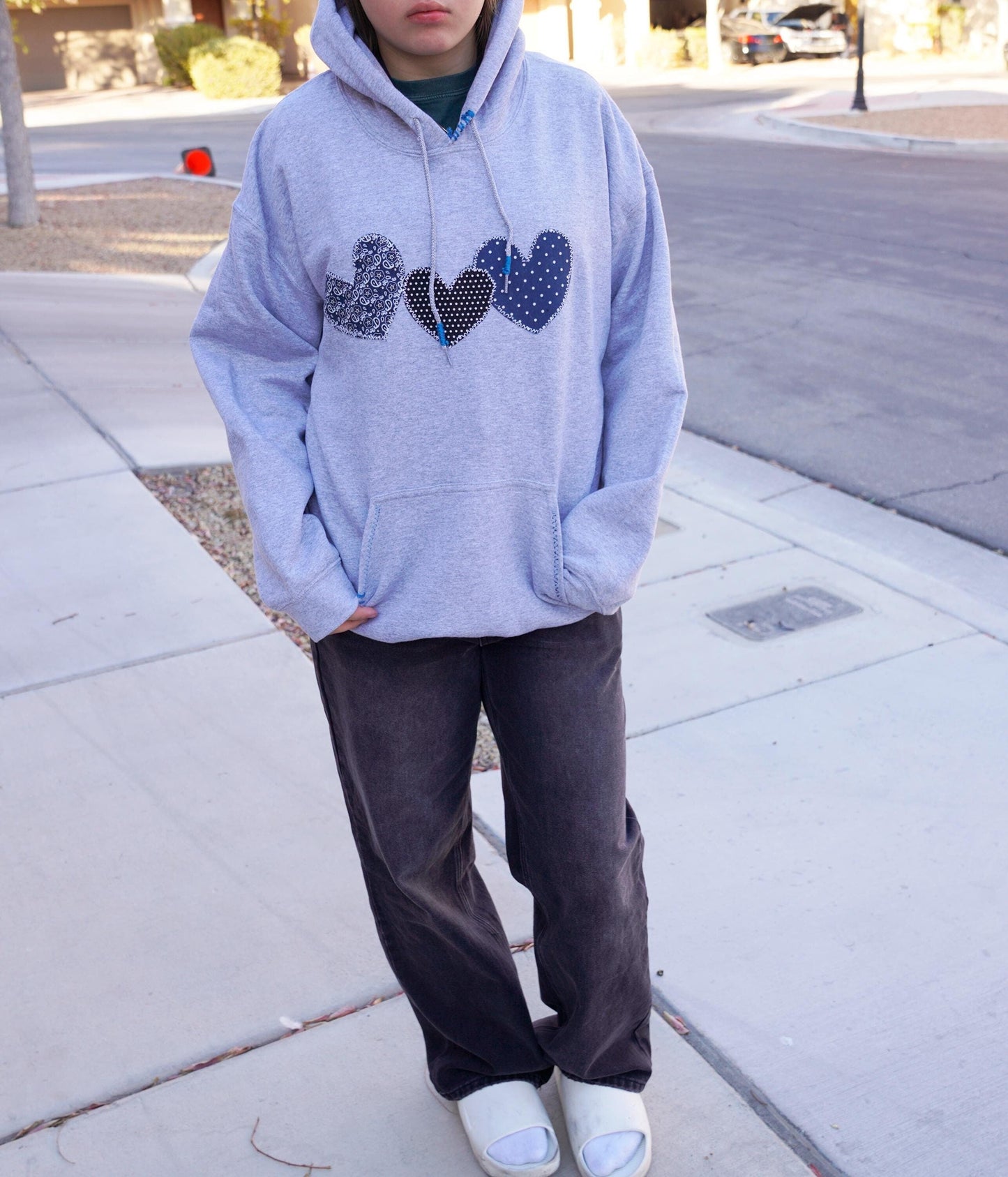 Olivia Paige -  Patchwork hoodie bandana Hearts Polka dot sweatshirt  fleece Matching friends hoodie