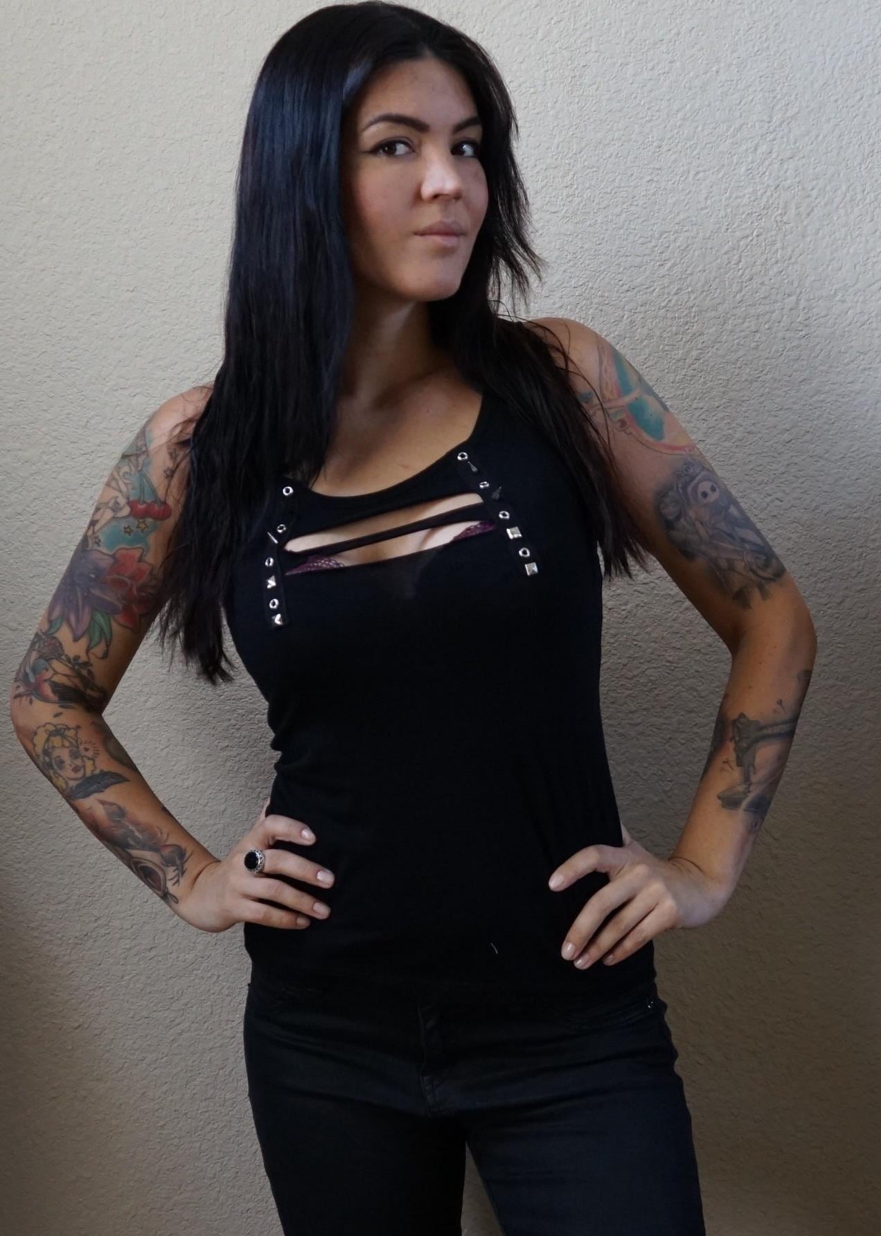 Olivia Paige Clothing -Front Eyelet  lace up tank top goth gothic studs