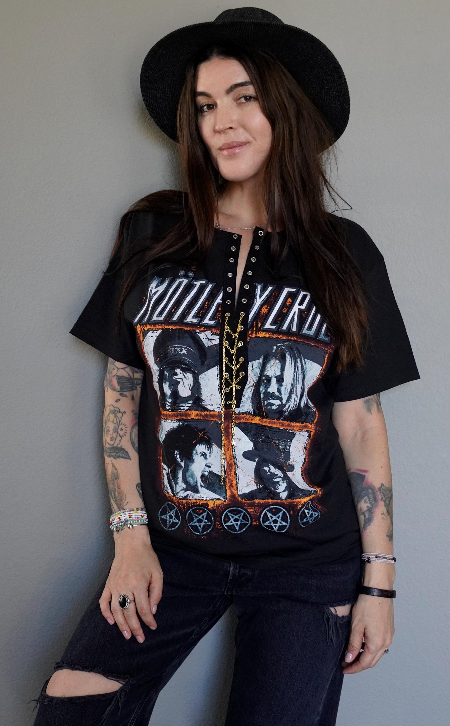 Motley Crue Lace-Up Band Tee  Concert T-Shirt