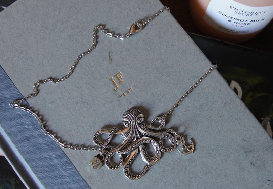 Olivia Paige -Silver  Rockabilly steampunk  punk rock navy octopus necklace