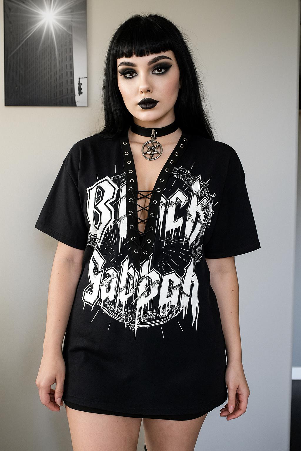 Olivia Paige -Diy shirt Ozzy Osbourne Black Sabbath top band shirt with lace up
