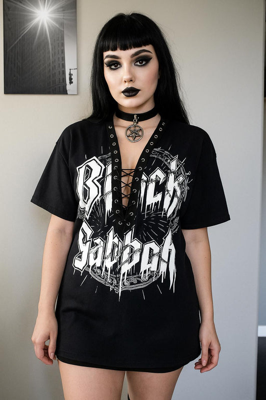 Olivia Paige -Diy shirt Ozzy Osbourne Black Sabbath top band shirt with lace up