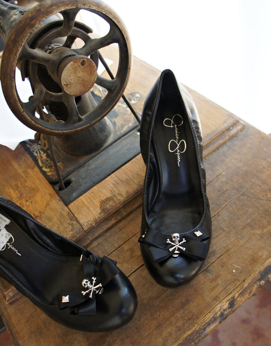 Olivia Paige - Black  satin Bows pyramids  Sugar skull shoe Clips