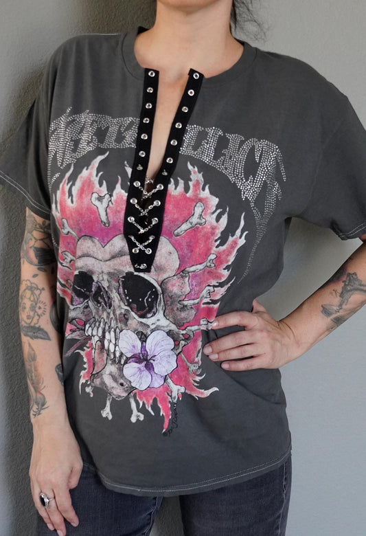 Metallica Lace-Up Rhinestone Concert Tee - Upcycled Band Shirt