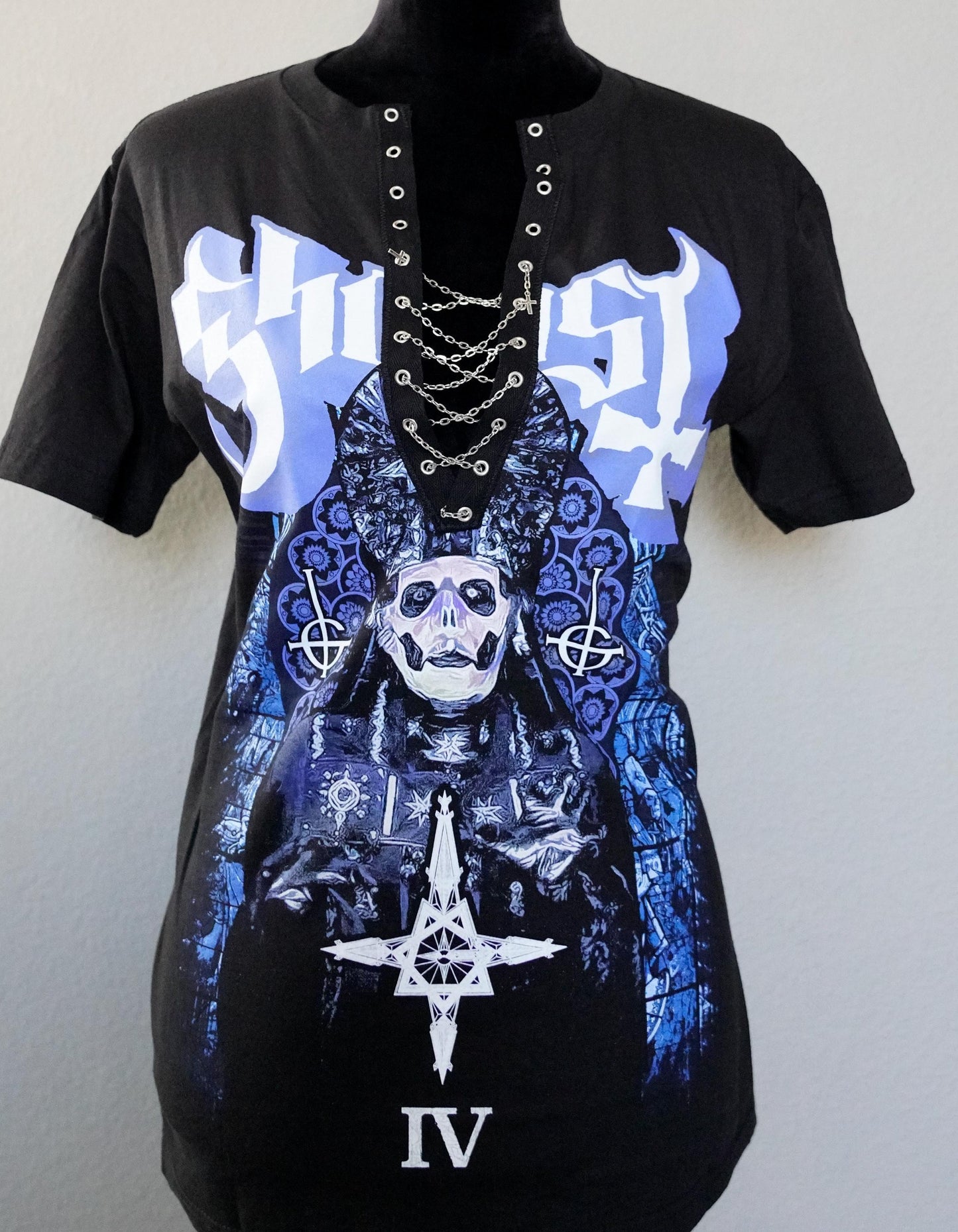 Lace-Up Ghost Band Tee: Upcycled Concert Shirt
