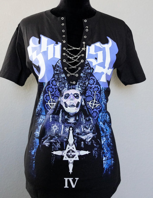 Lace-Up Ghost Band Tee: Upcycled Concert Shirt