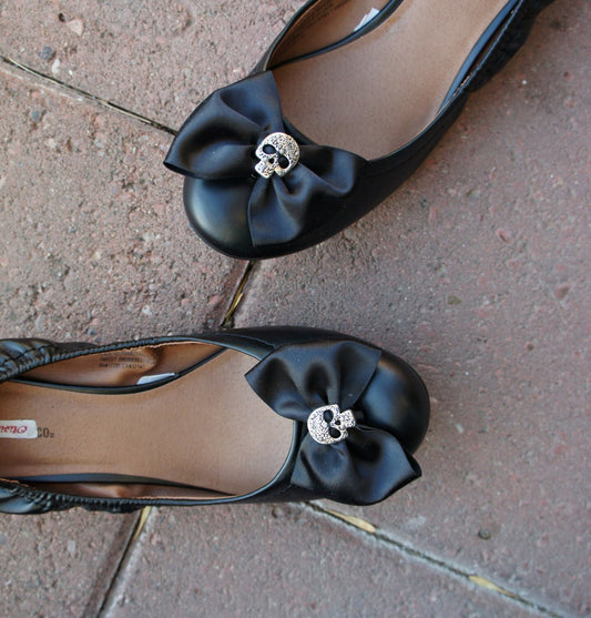Olivia Paige - Black  satin Bows Sugar skull shoe Clips