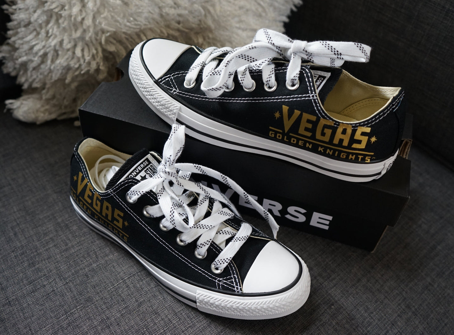 Vegas Golden Knights Converse Low Tops with Hockey Laces