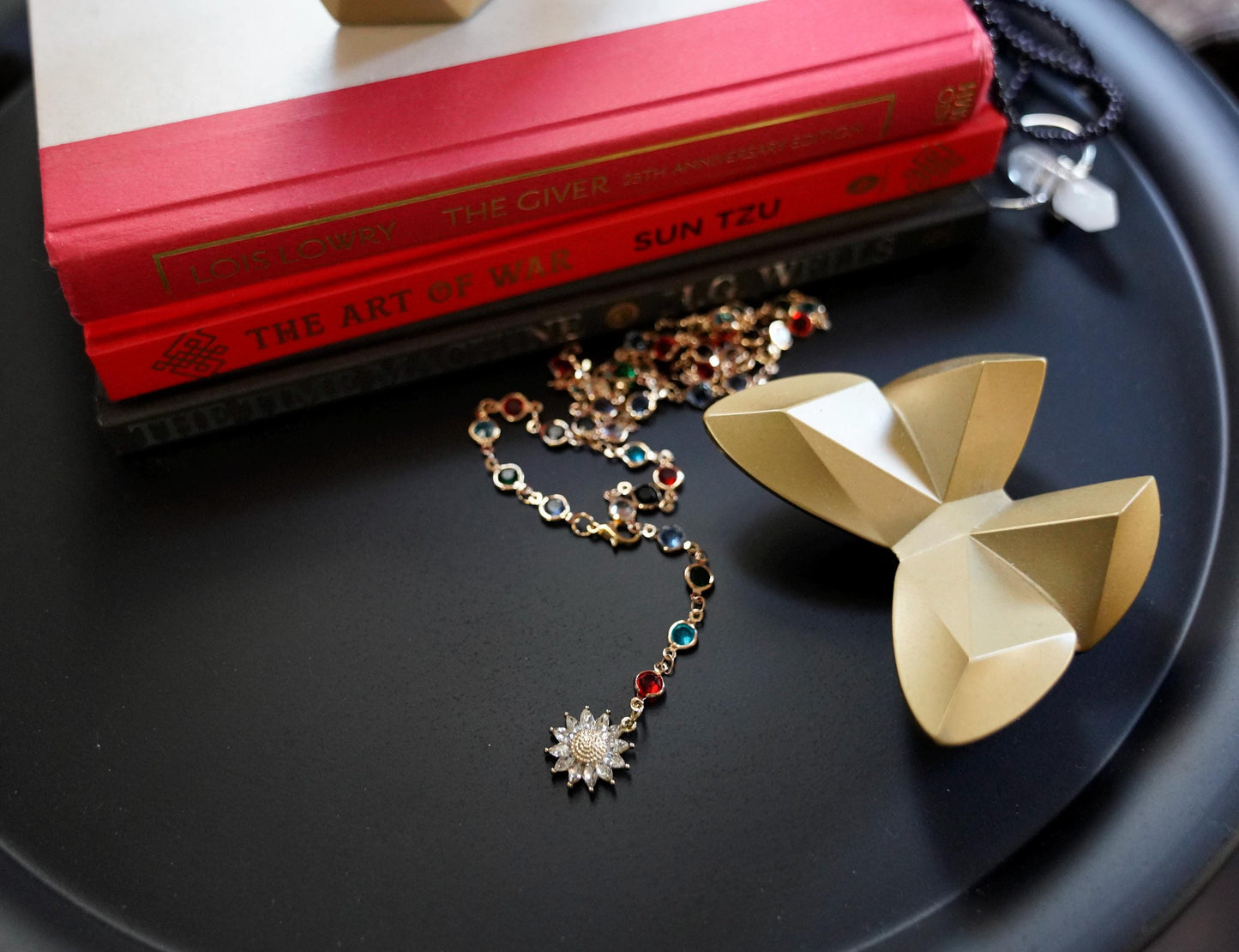 Olivia Paige -Bohemian Boho romantic flower Sunflower necklace with small colors glass