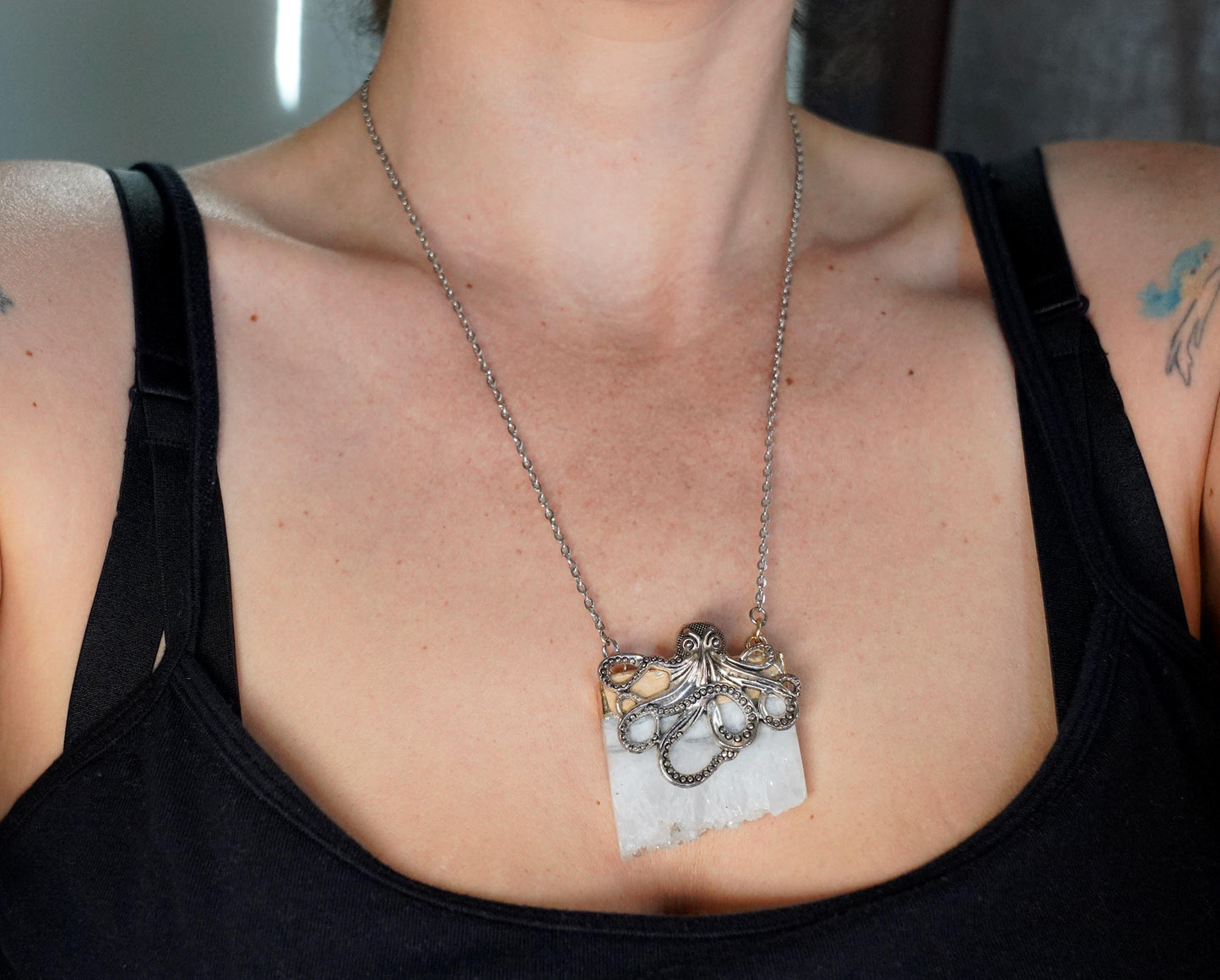 Olivia Paige - Octopus silver  Native Crystal gemstone  necklace jewelry healing chakra stone