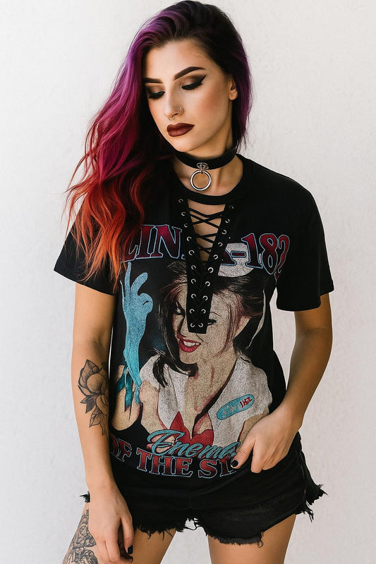 Blink 182 Lace-Up Band Tee  Concert Shirt
