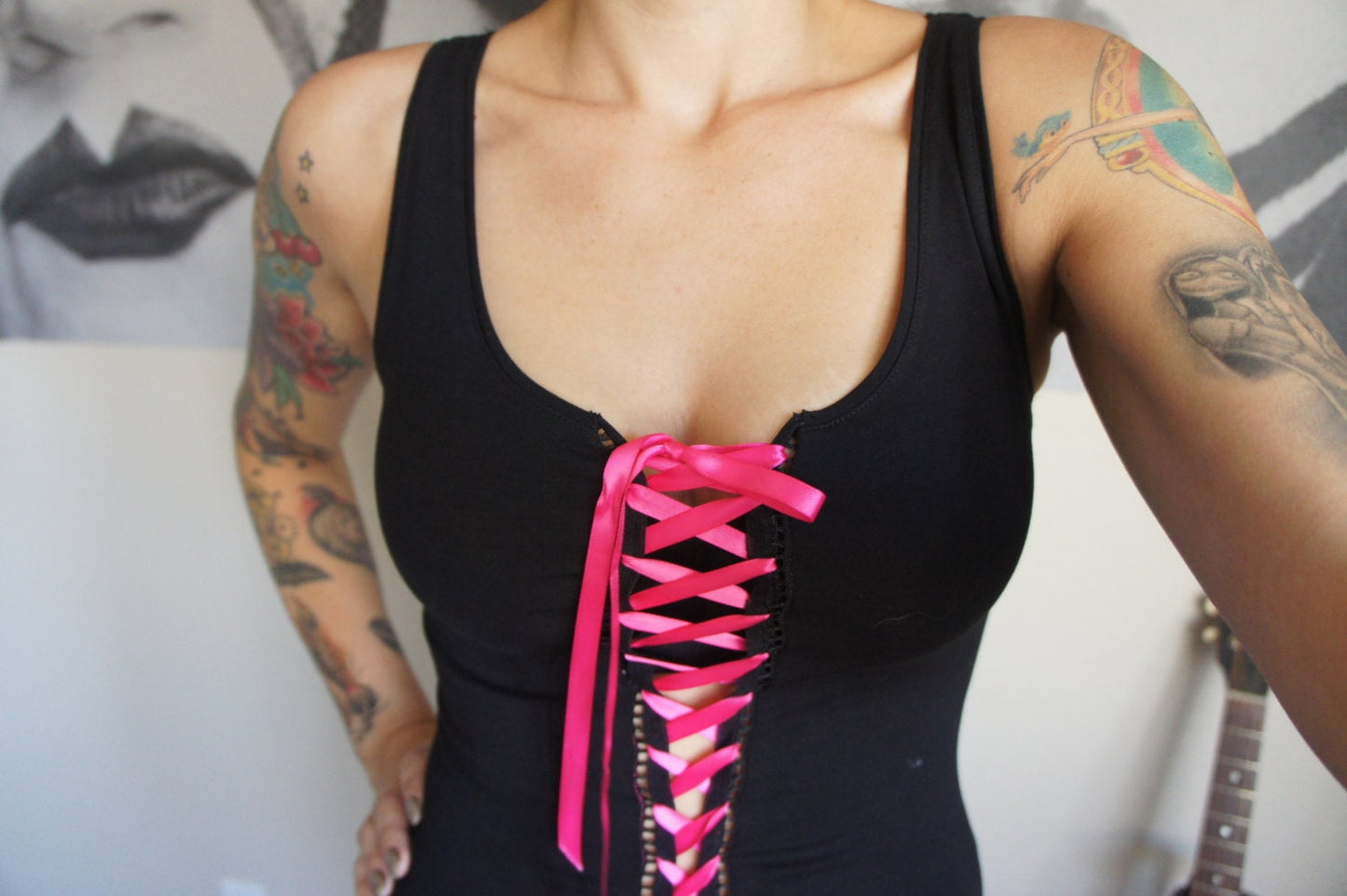 Lace-Up Corset Tank Top: Punk Rock Satin Ribbon Lacing
