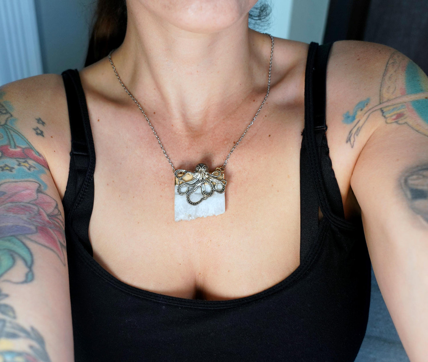 Olivia Paige - Octopus silver  Native Crystal gemstone  necklace jewelry healing chakra stone