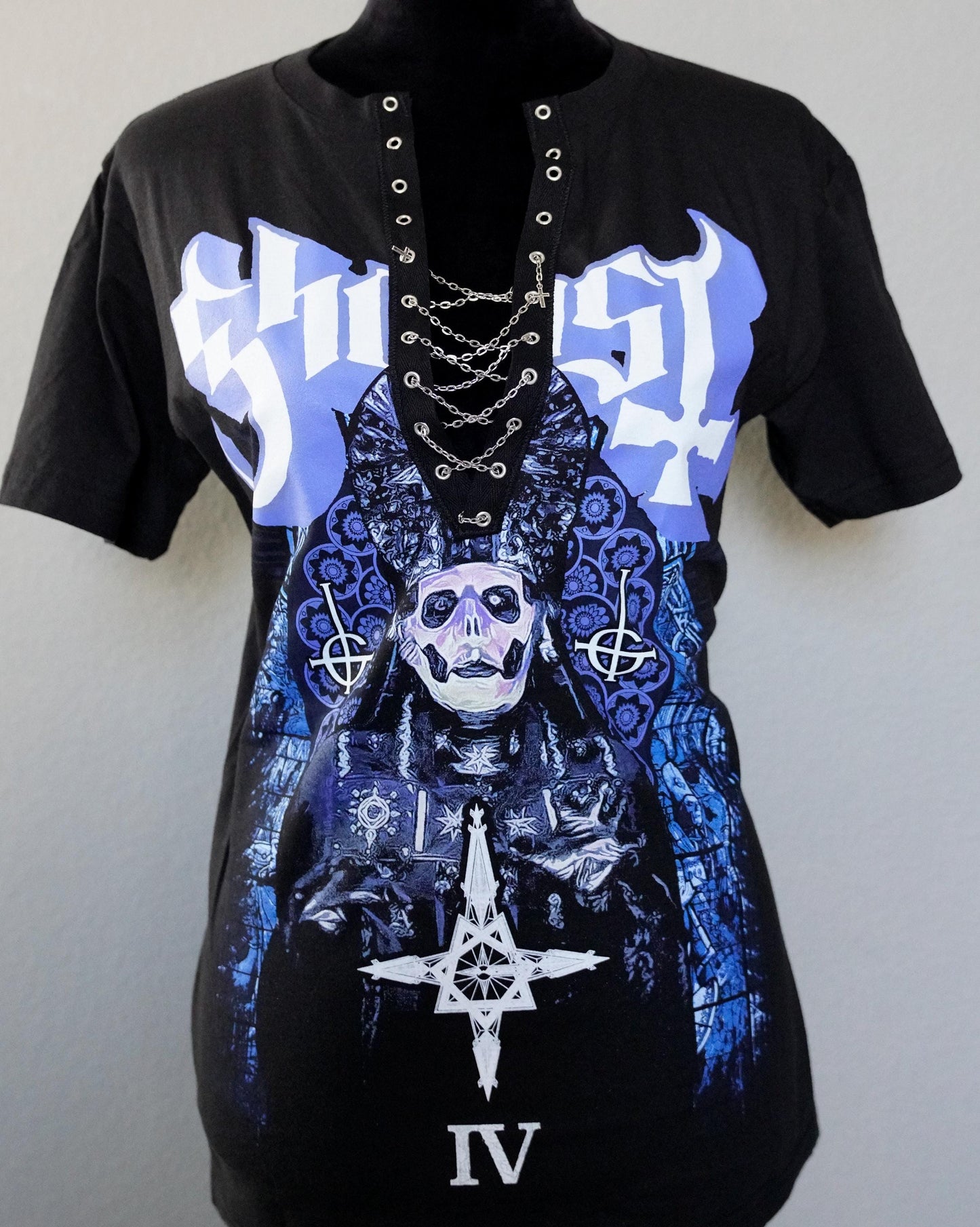 Lace-Up Ghost Band Tee: Upcycled Concert Shirt