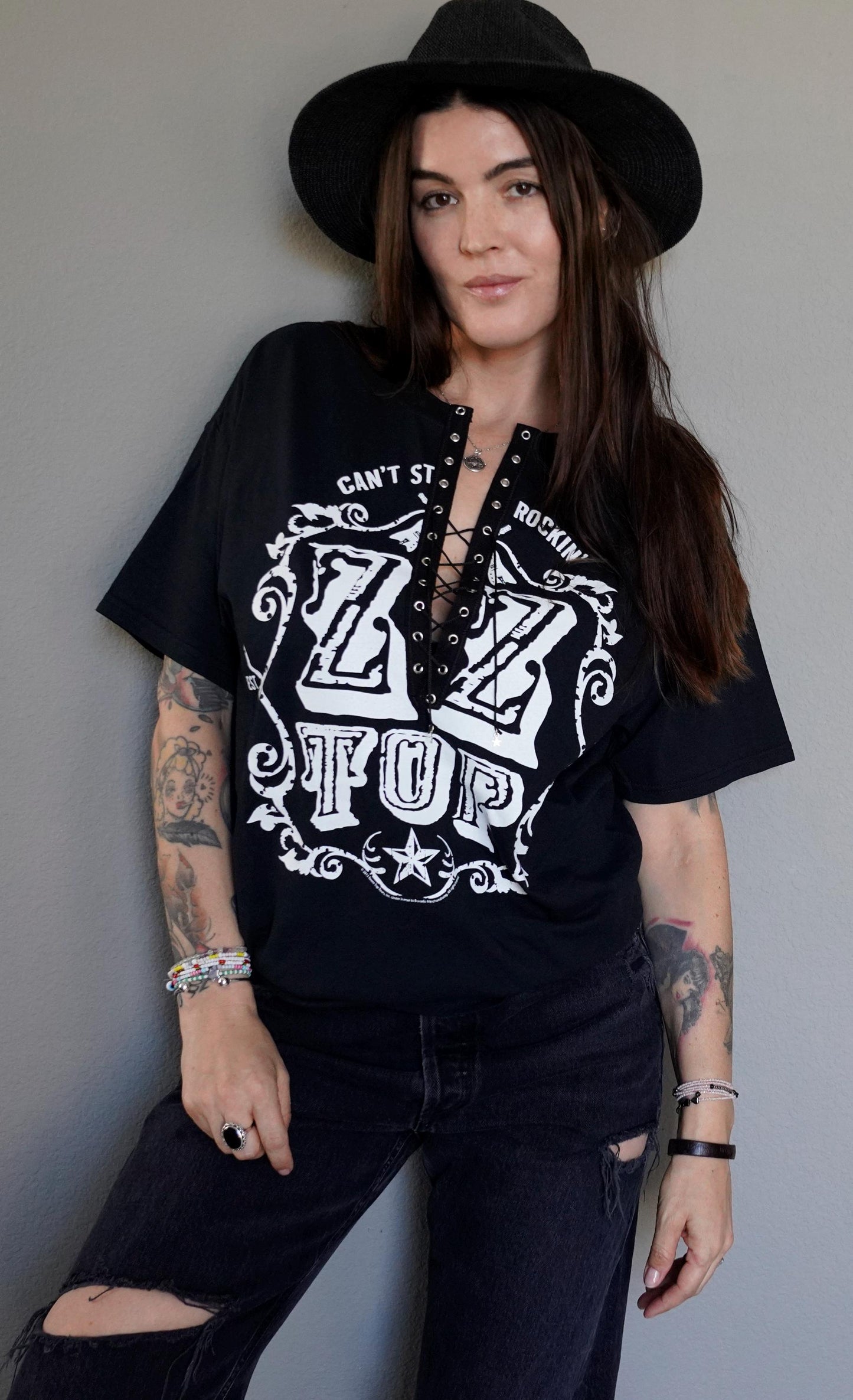 ZZ Top Lace-Up Band Tee: Upcycled Concert Shirt