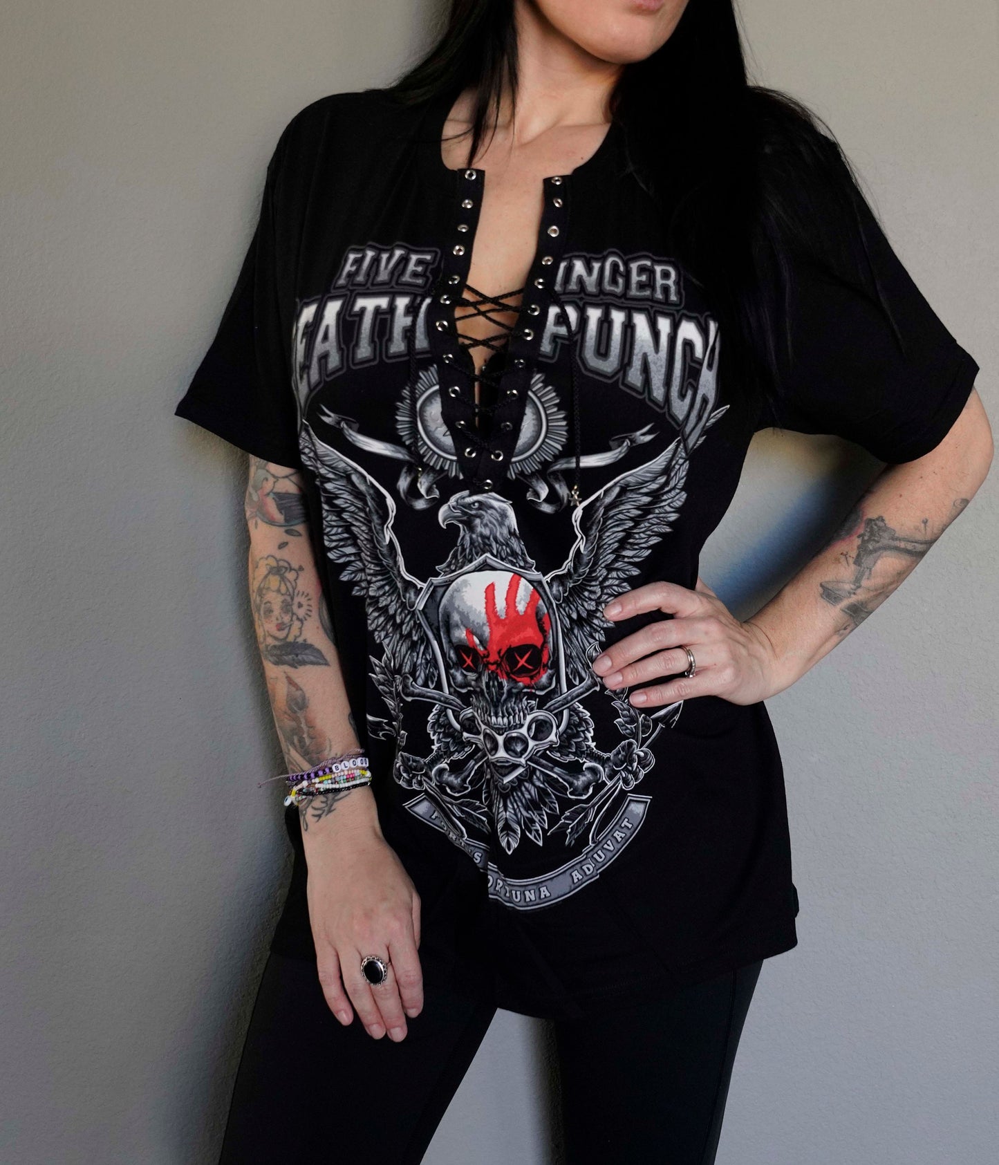Five Finger Dead Punch concert Music festival band crew Tee Shirt, T-Shirt, Lace Up Band Tee Tour