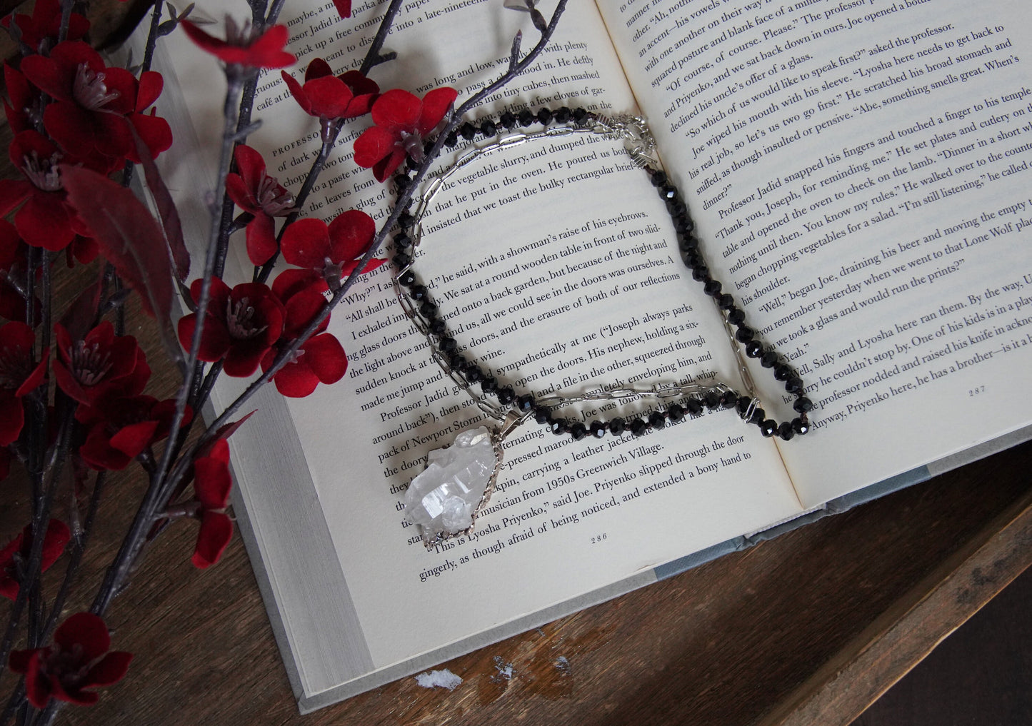Olivia Paige -Black Pearl Crystal Gemstone  Necklace vintage style look