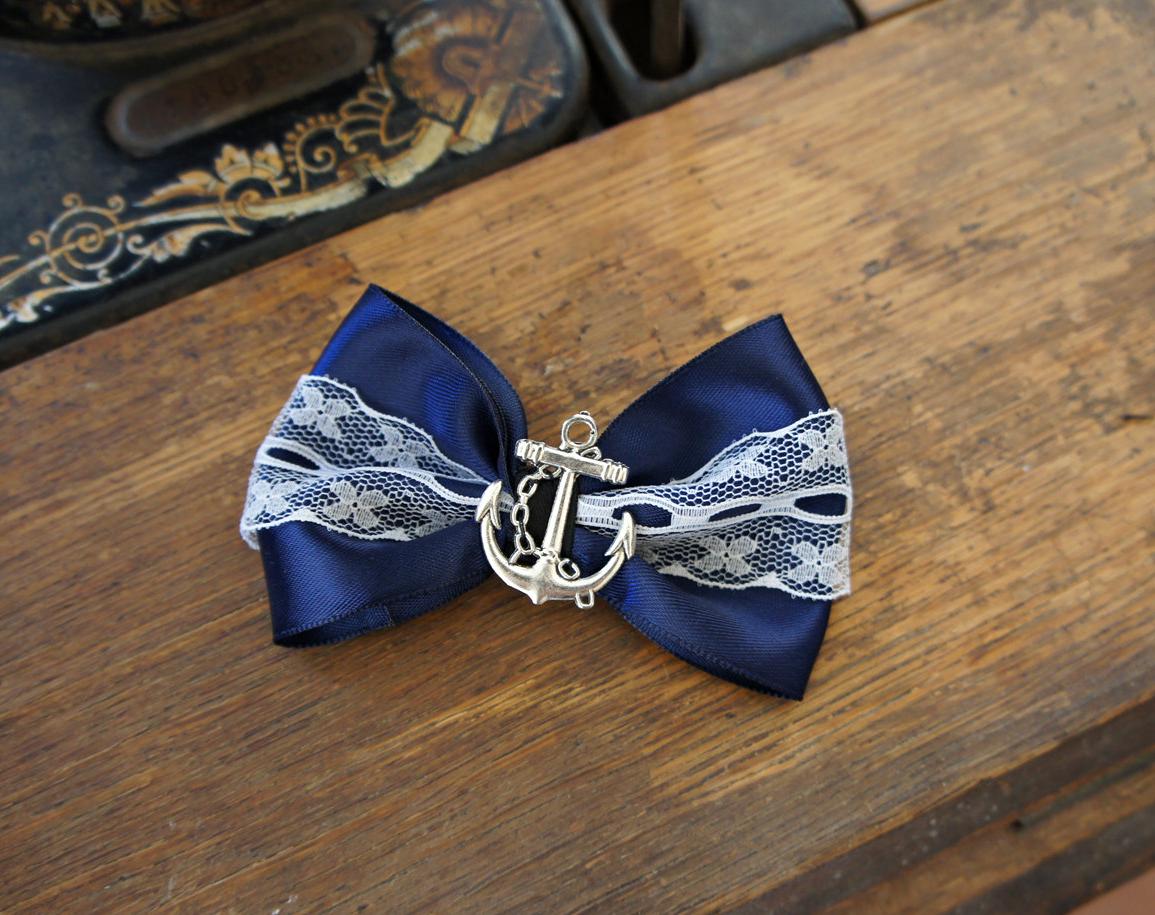 Olivia Paige - Rockabilly  Anchor Navy Sailor lace bow Pin up Hair clip