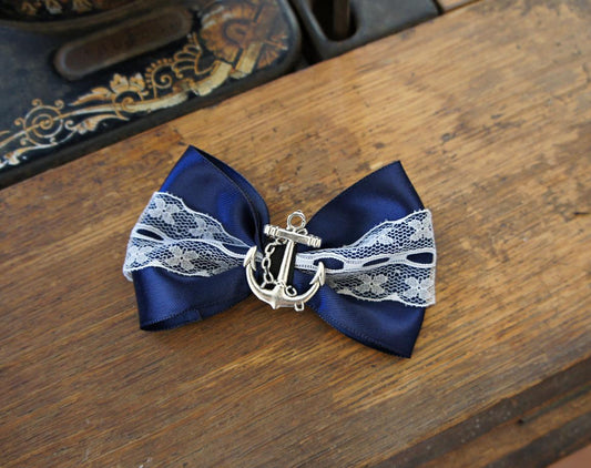 Olivia Paige - Rockabilly  Anchor Navy Sailor lace bow Pin up Hair clip