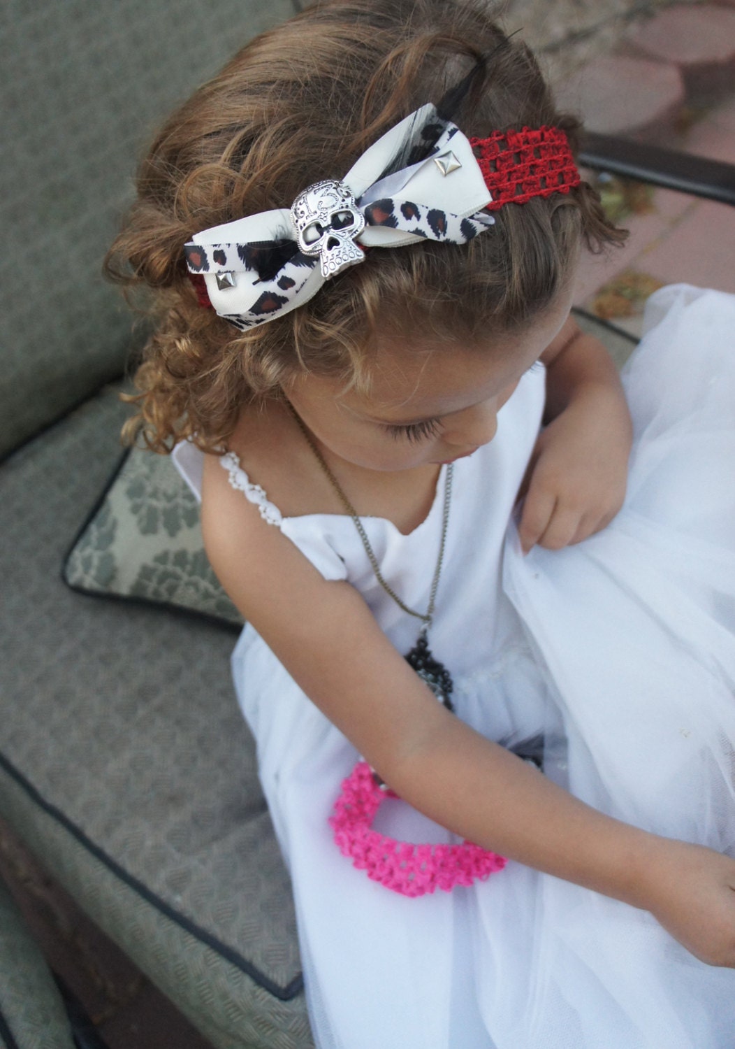 Olivia Paige - Little Sugar skull baby rockabilly infant HEADBAND with feather
