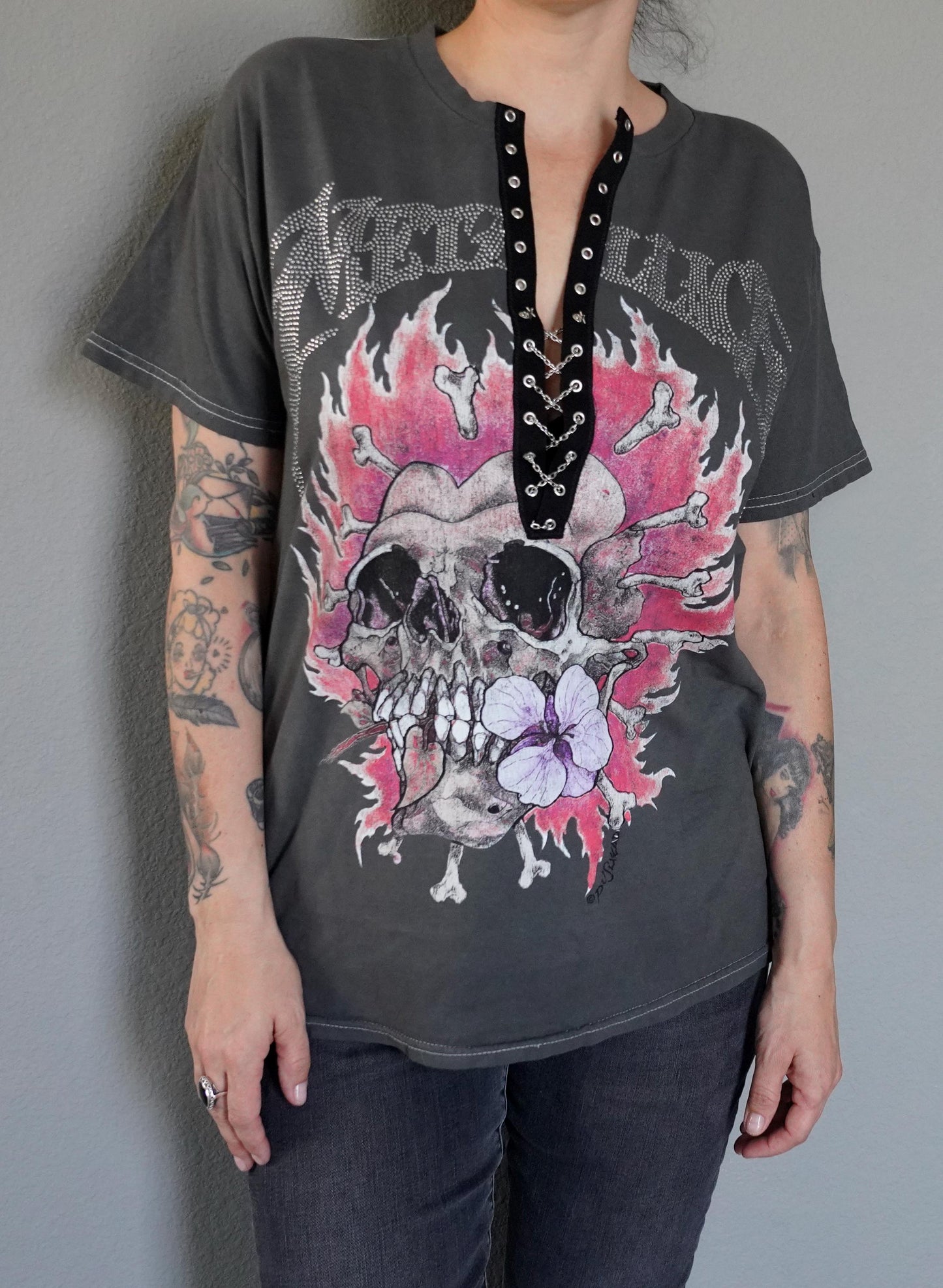 Metallica Lace-Up Rhinestone Concert Tee - Upcycled Band Shirt
