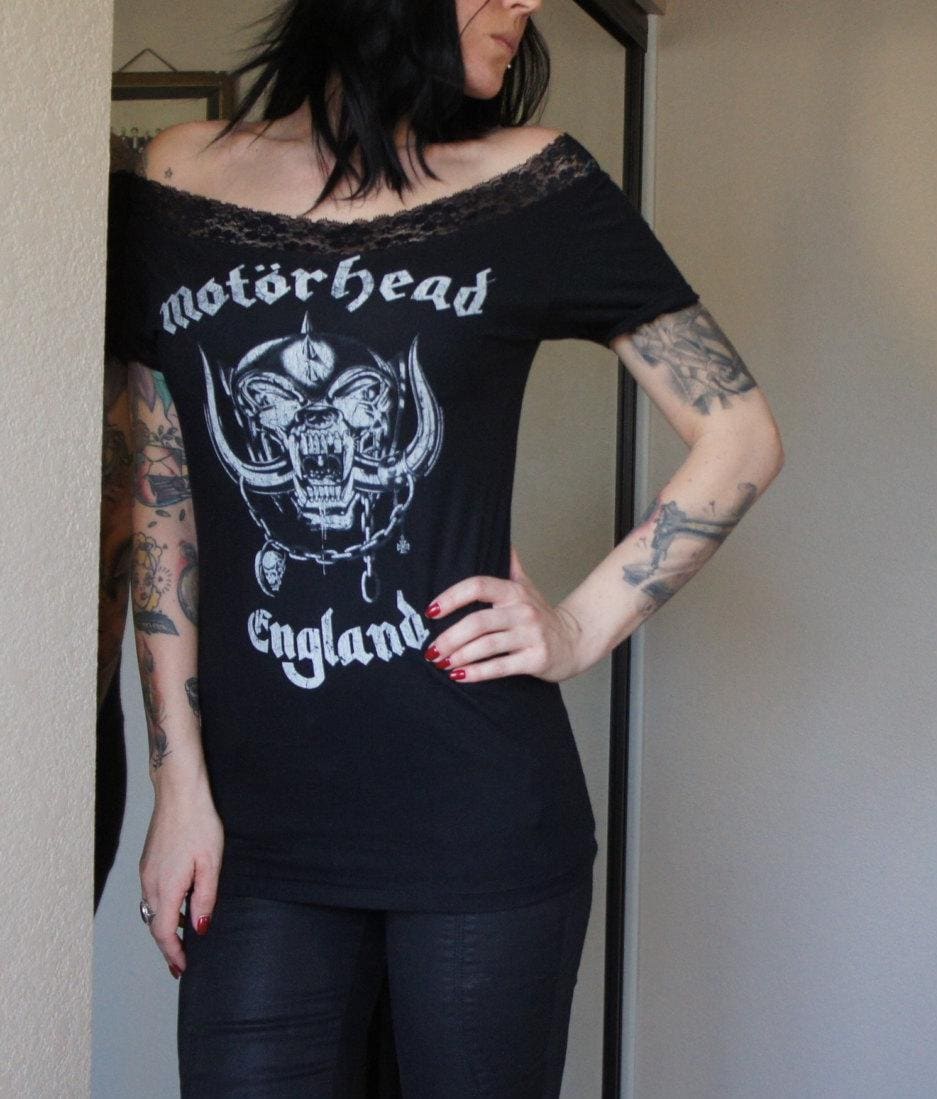 Motorhead Lace Shoulder off Concert Tee: Upcycled Band T-Shirt