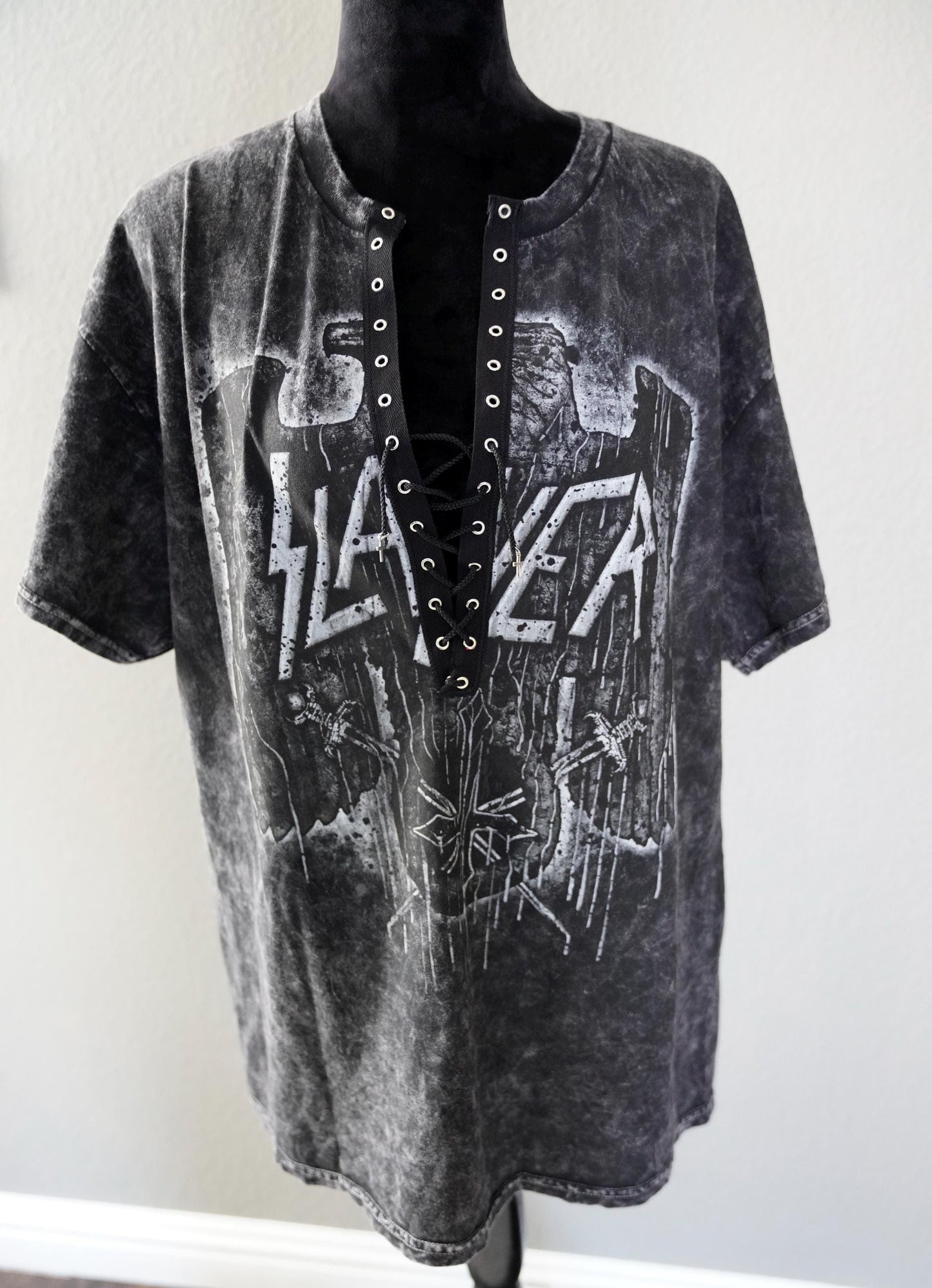 Slayer Lace-Up Band Tee: Upcycled Concert Shirt