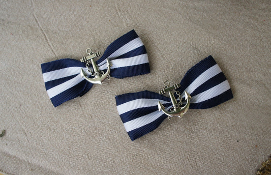 Olivia Paige - Rockabilly Navy Anchor Stripes Bows  shoe Clips  Pin up