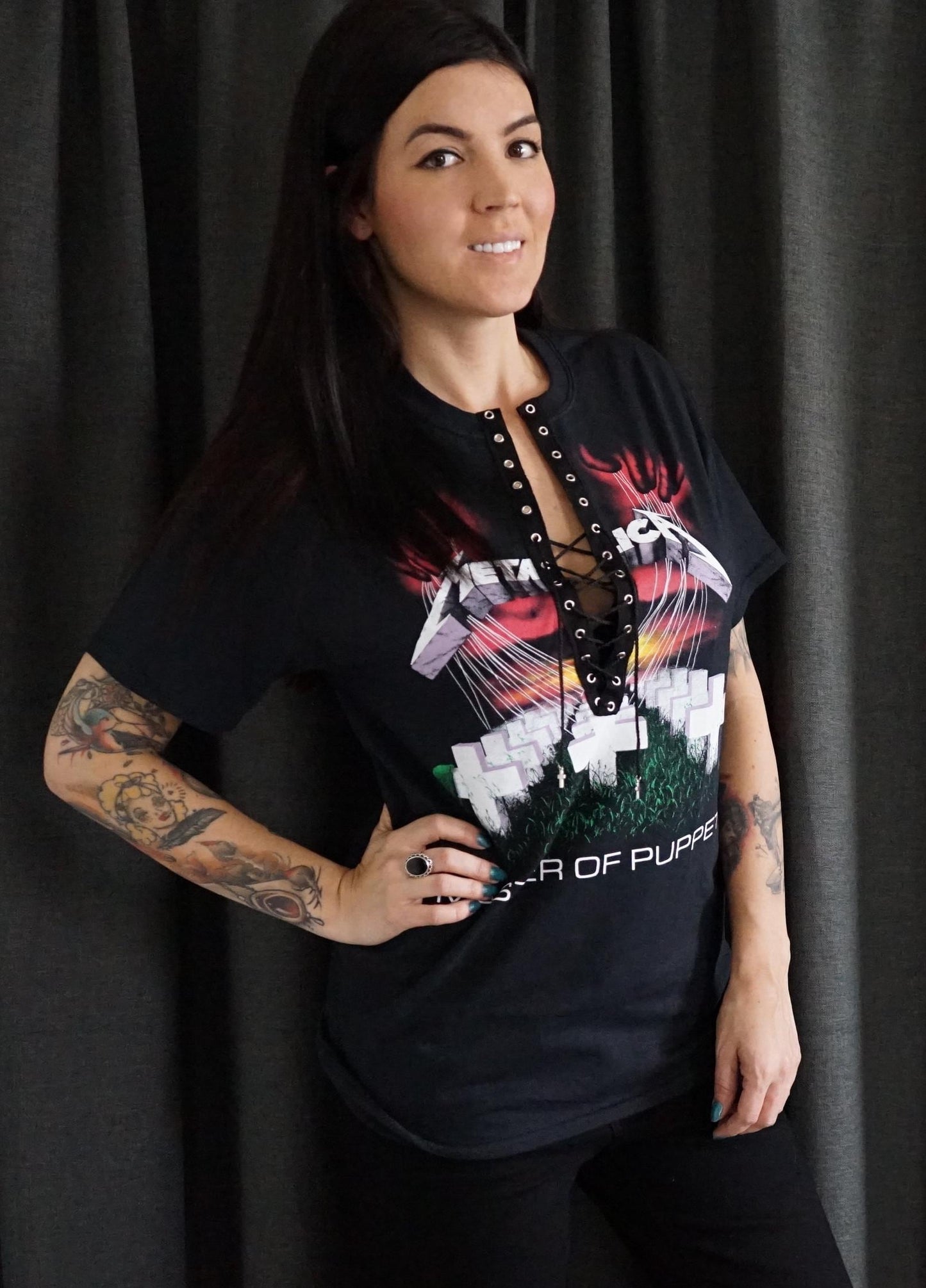 Metallica Master of Puppets Lace-Up Band Tee - Upcycled Concert Shirt
