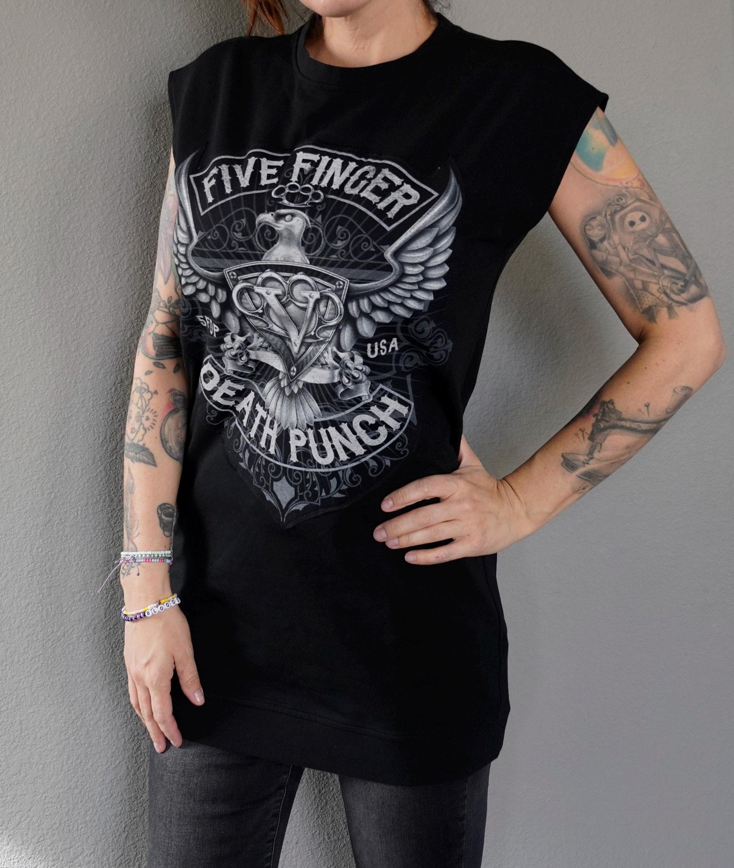 Five Finger Dead Punch concert Music festival band crew Tee Shirt, Dress , Lace Up Band