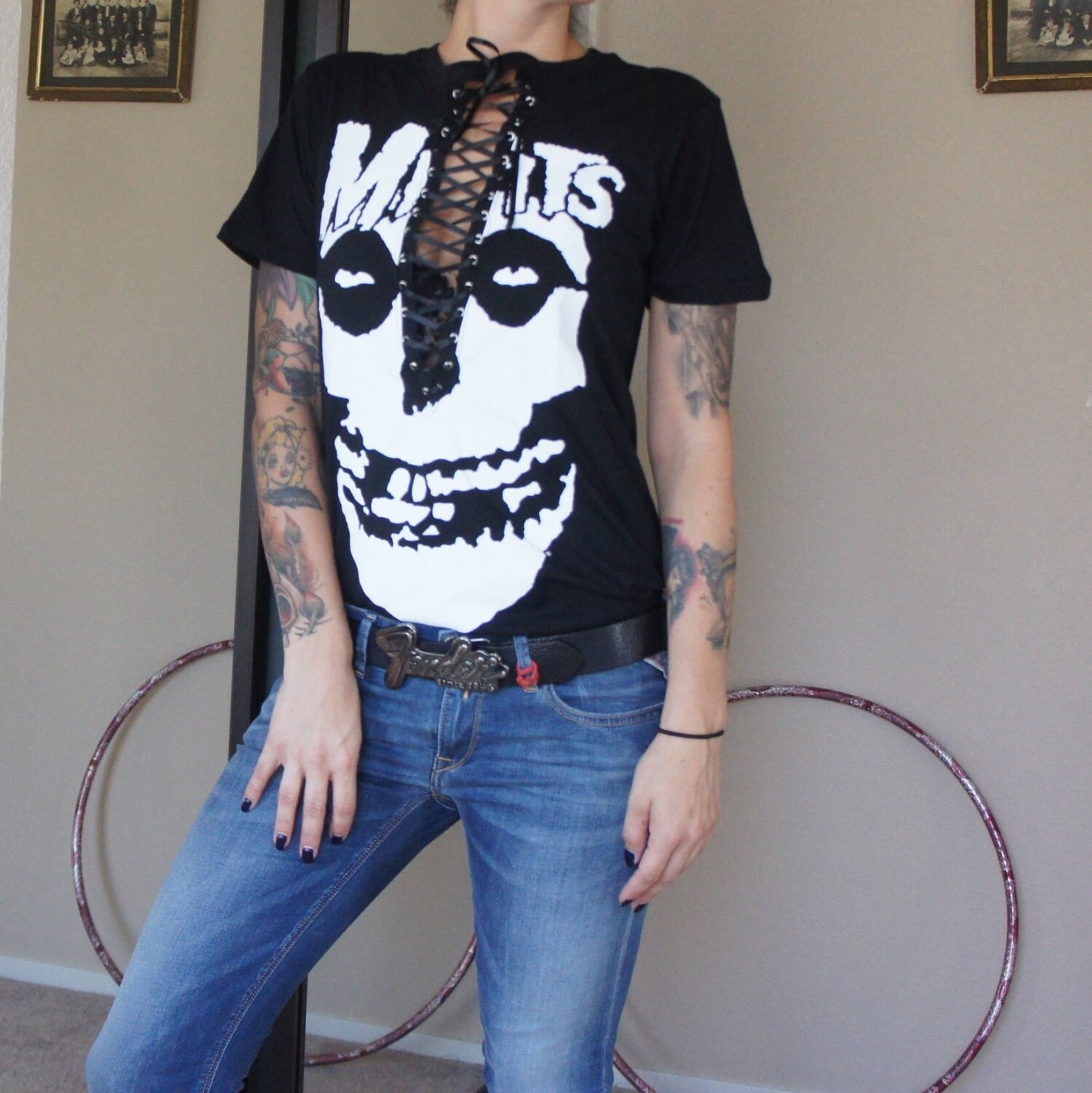 Handmade Misfits Lace-Up Band Tee: Upcycled Gothic Top