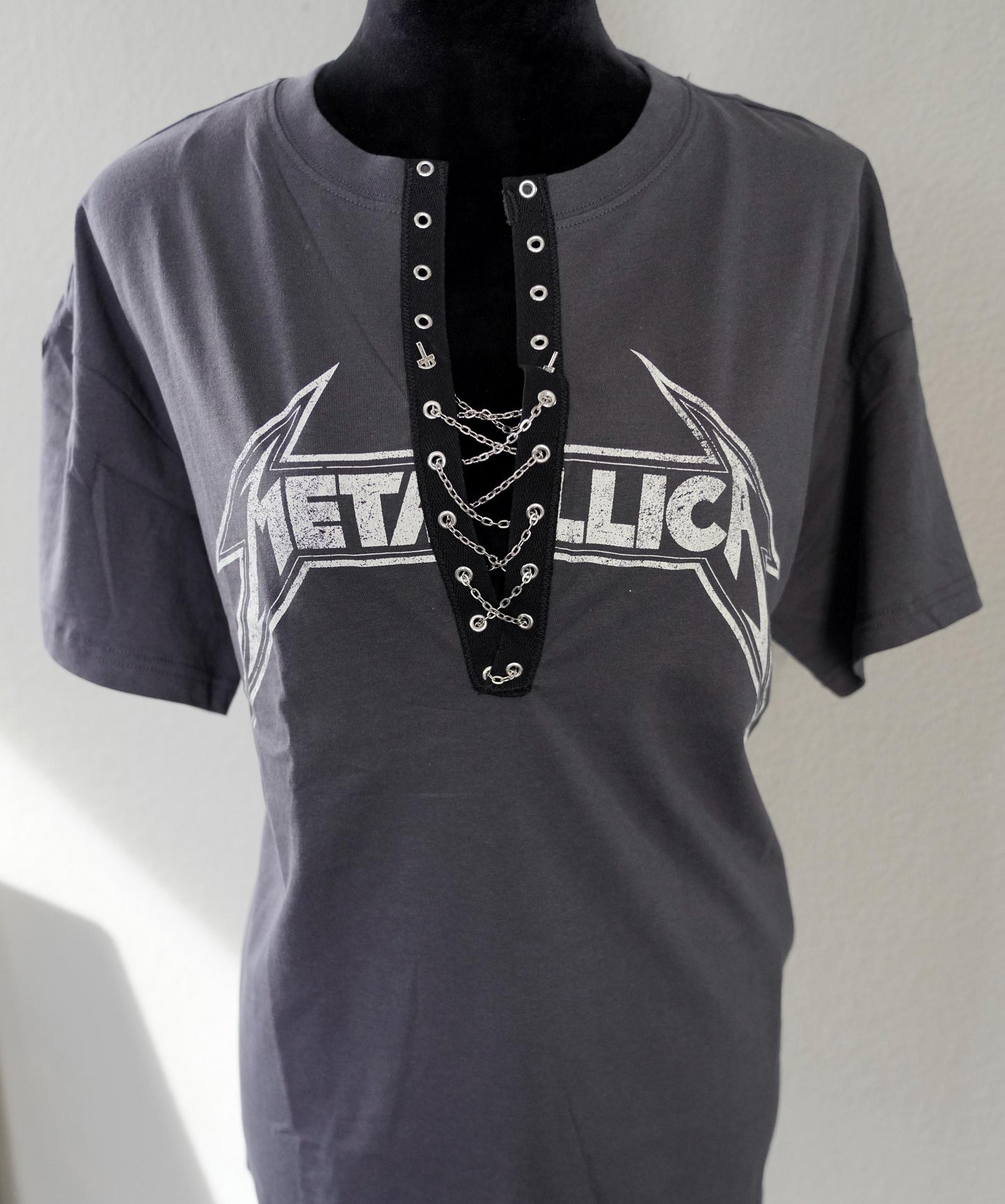 Lace-Up Metallica Concert Tee: Upcycled Band Shirt