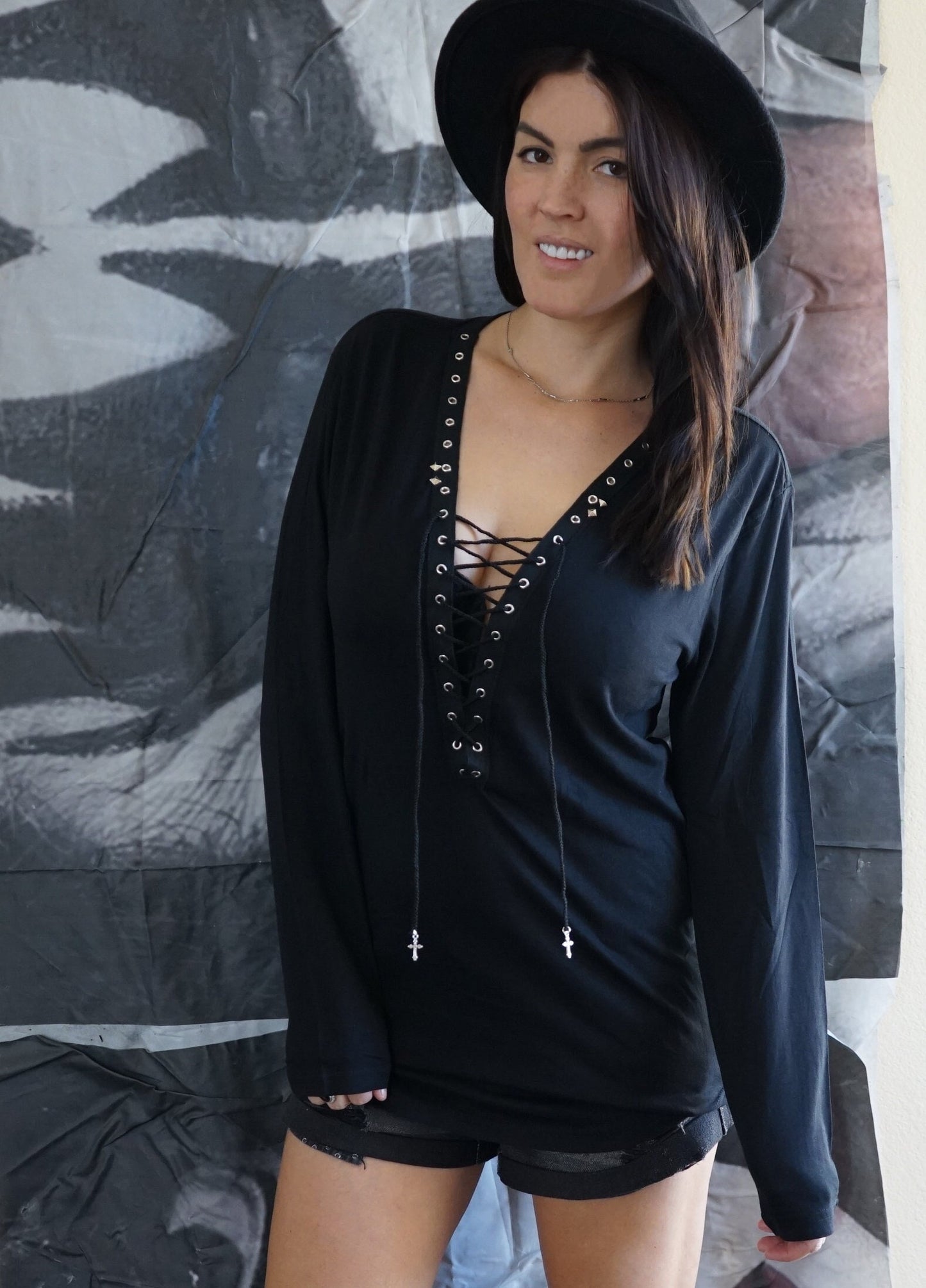 Hand-Altered Punk Rock Lace-Up Long Sleeve Shirt