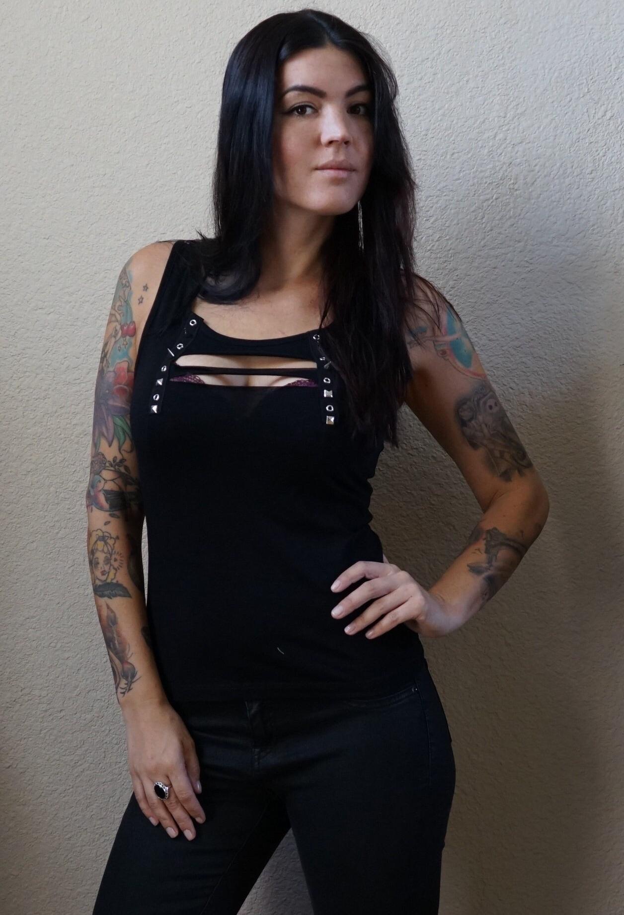 Olivia Paige Clothing -Front Eyelet  lace up tank top goth gothic studs