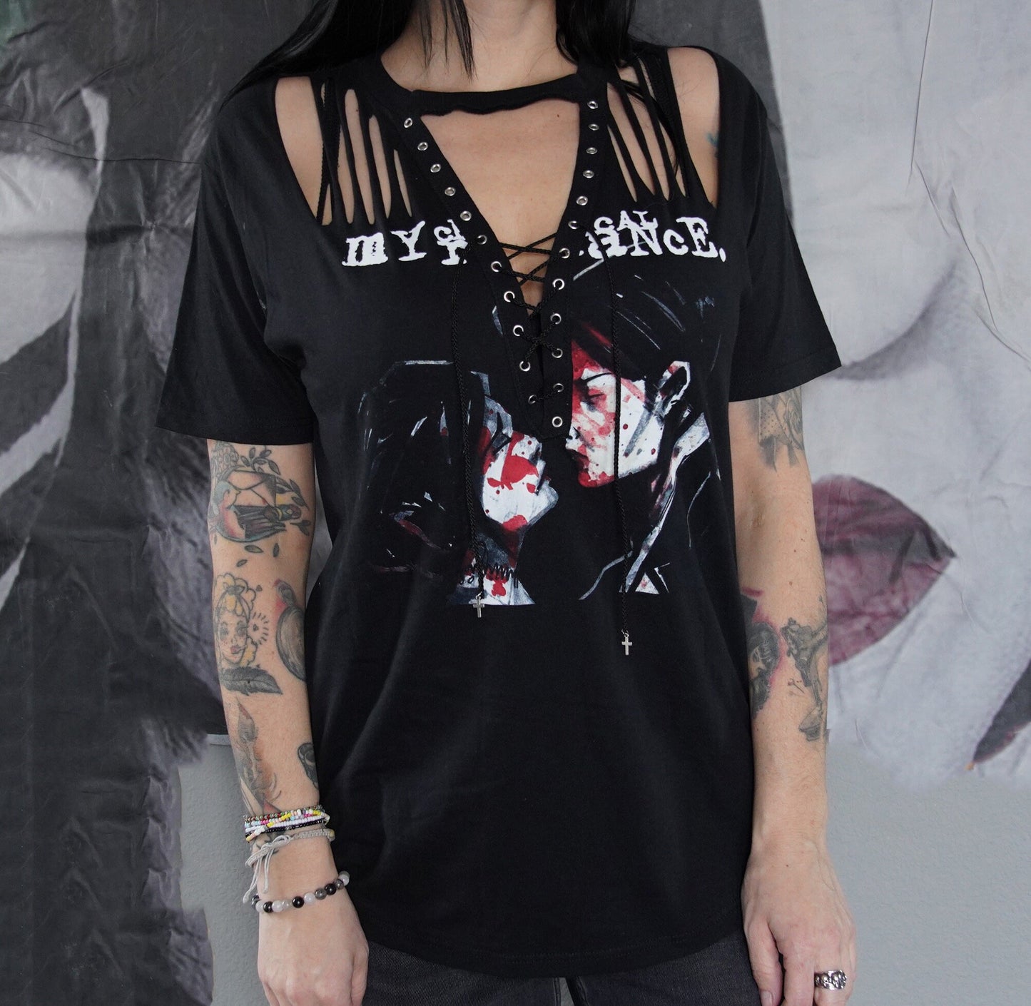 My Chemical Romance Lace-Up Band Tee: Upcycled Concert Shirt
