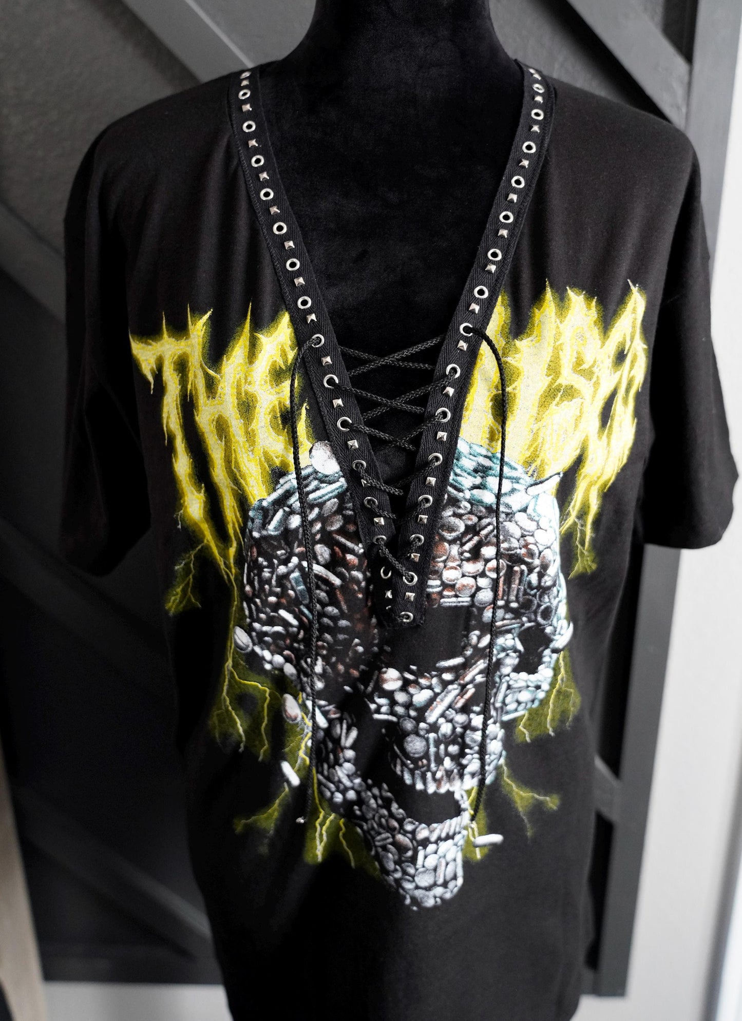 The Used Lace-Up Band Tee: Upcycled Concert Shirt with Studs