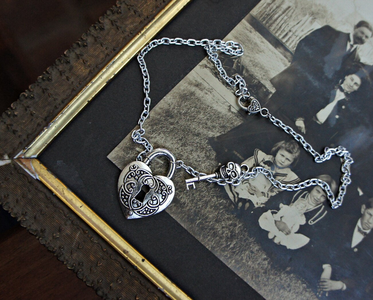Olivia Paige - Heart Necklace vintage style LOCK key victorian skeleton romantic necklace
