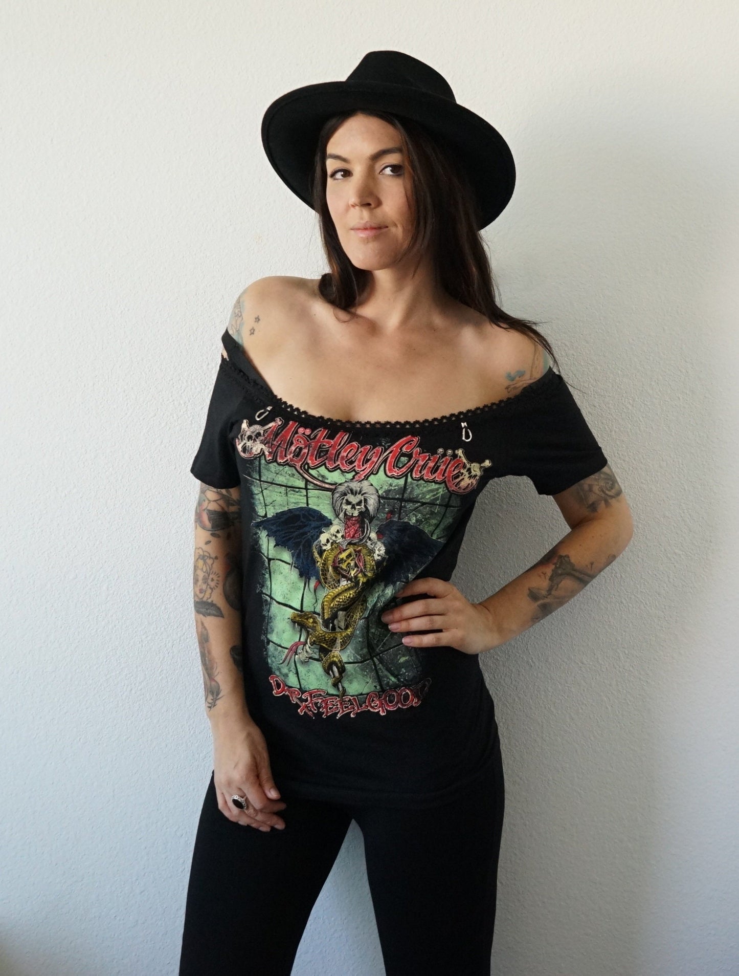 Motley Crue Lace-Up Band Tee: Upcycled Concert T-Shirt
