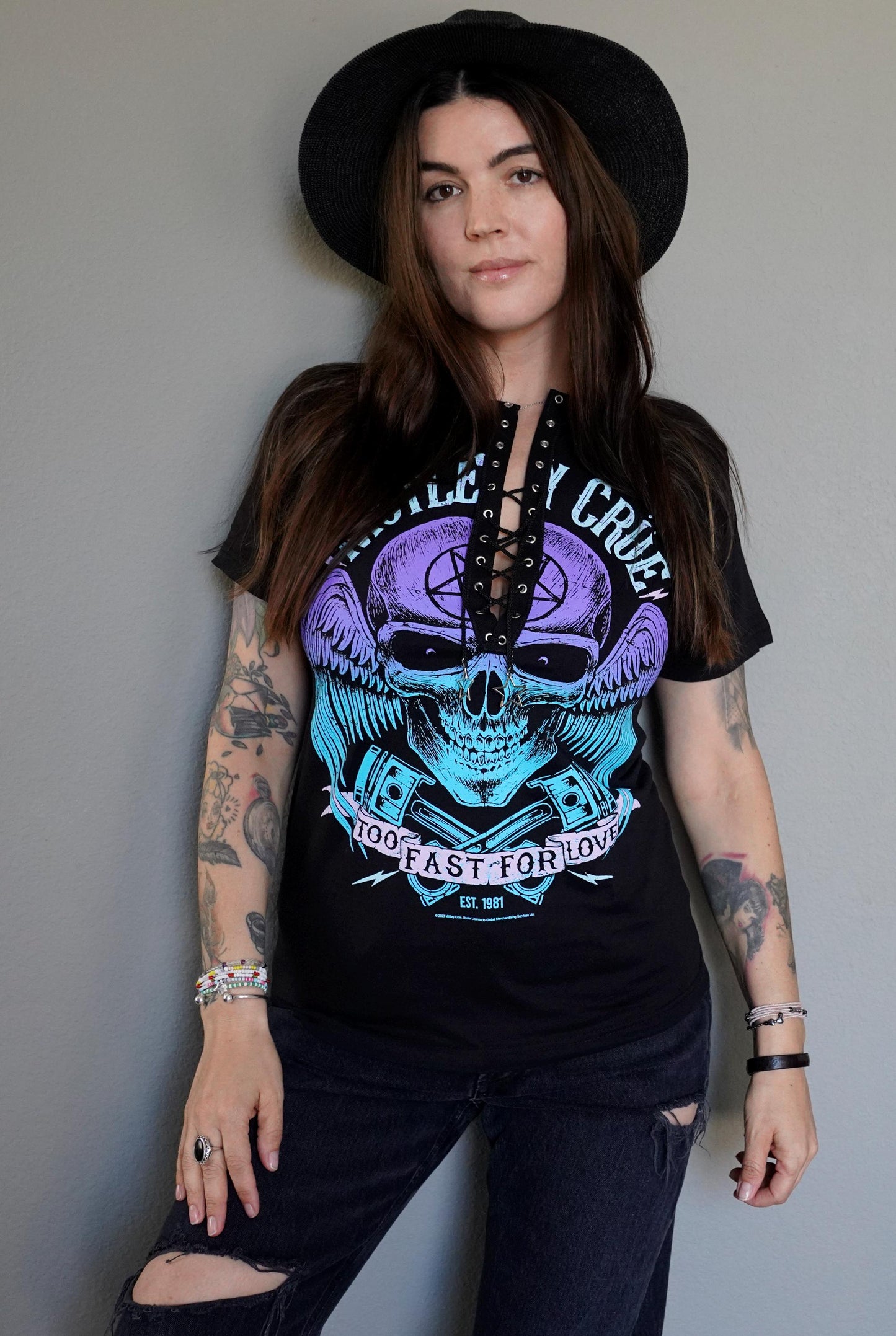 Motley Crue Lace-Up Band Tee: Upcycled Concert Shirt