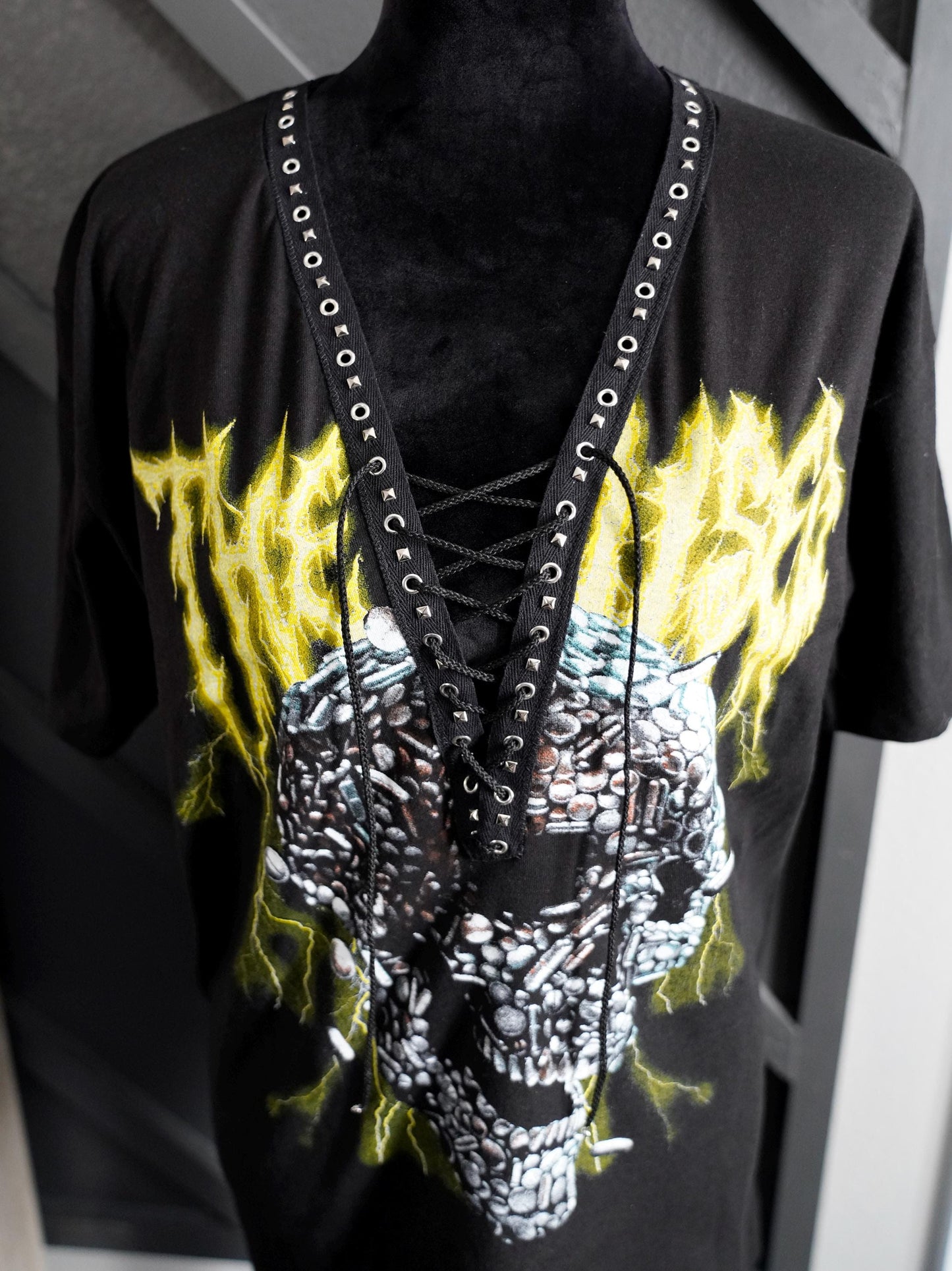 The Used Lace-Up Band Tee: Upcycled Concert Shirt with Studs