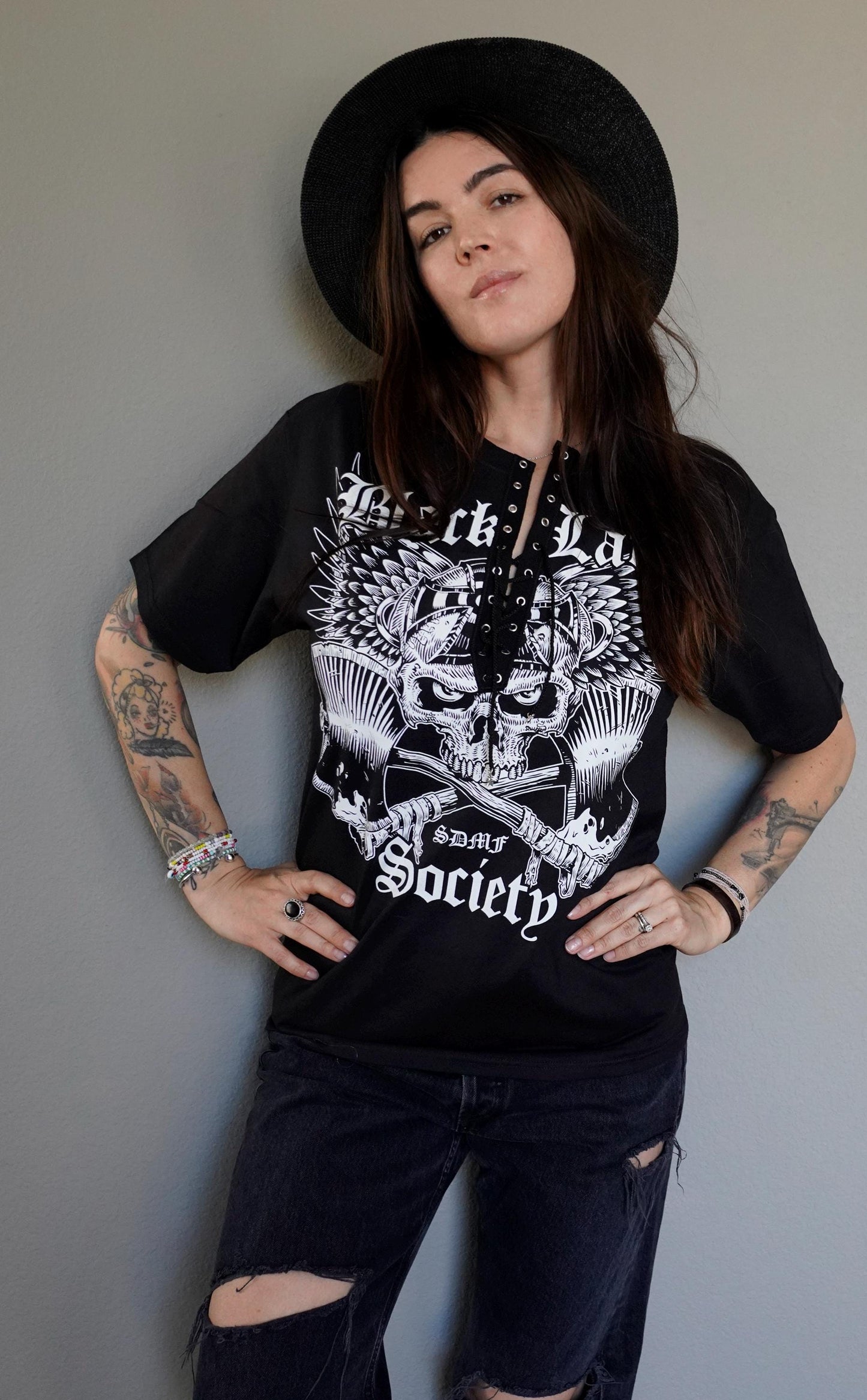Black Label Society Lace-Up Band Tee: Reworked Concert Shirt