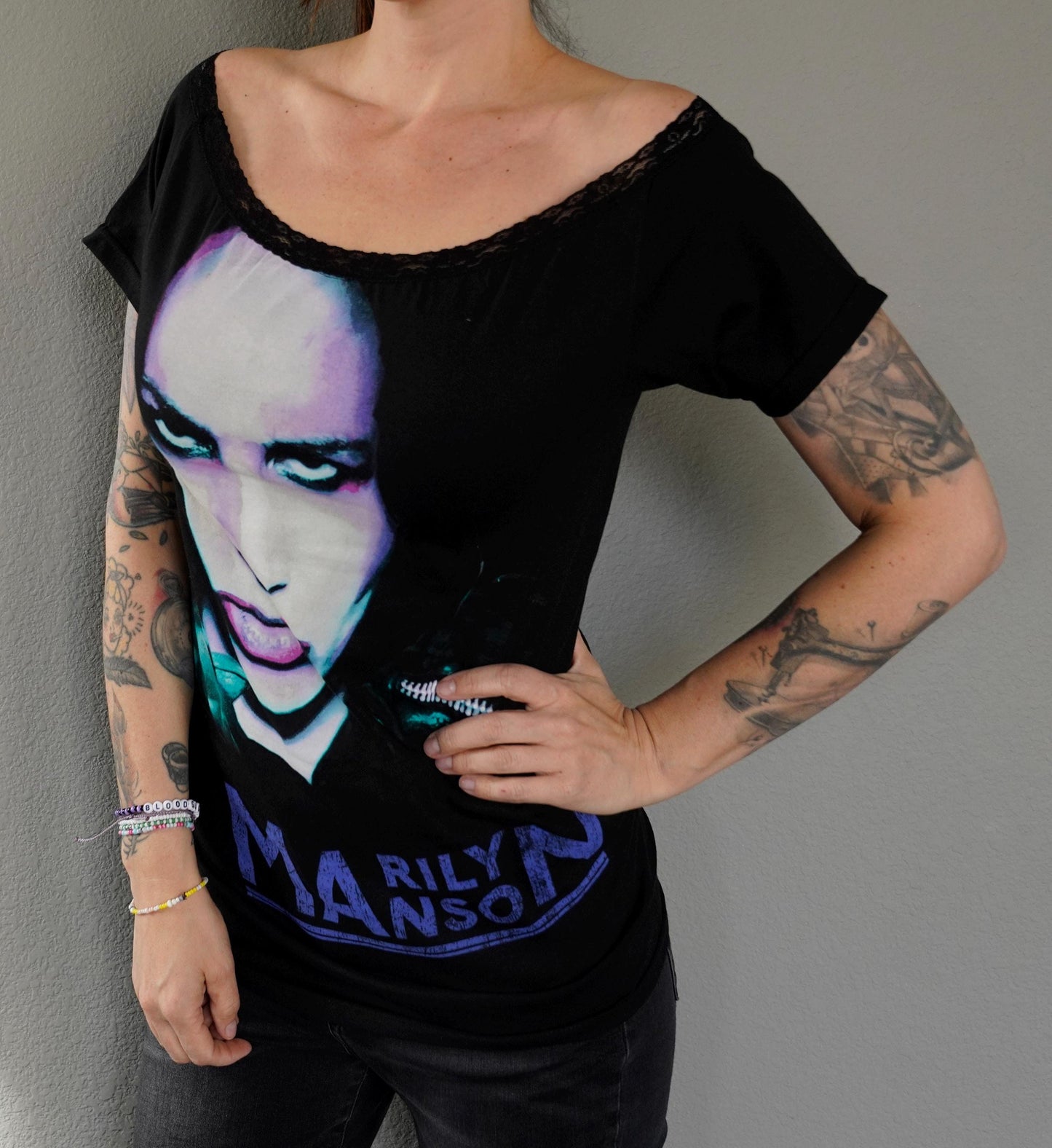 Marilyn Manson Lace-Up Band Tee: Modified Concert Shirt
