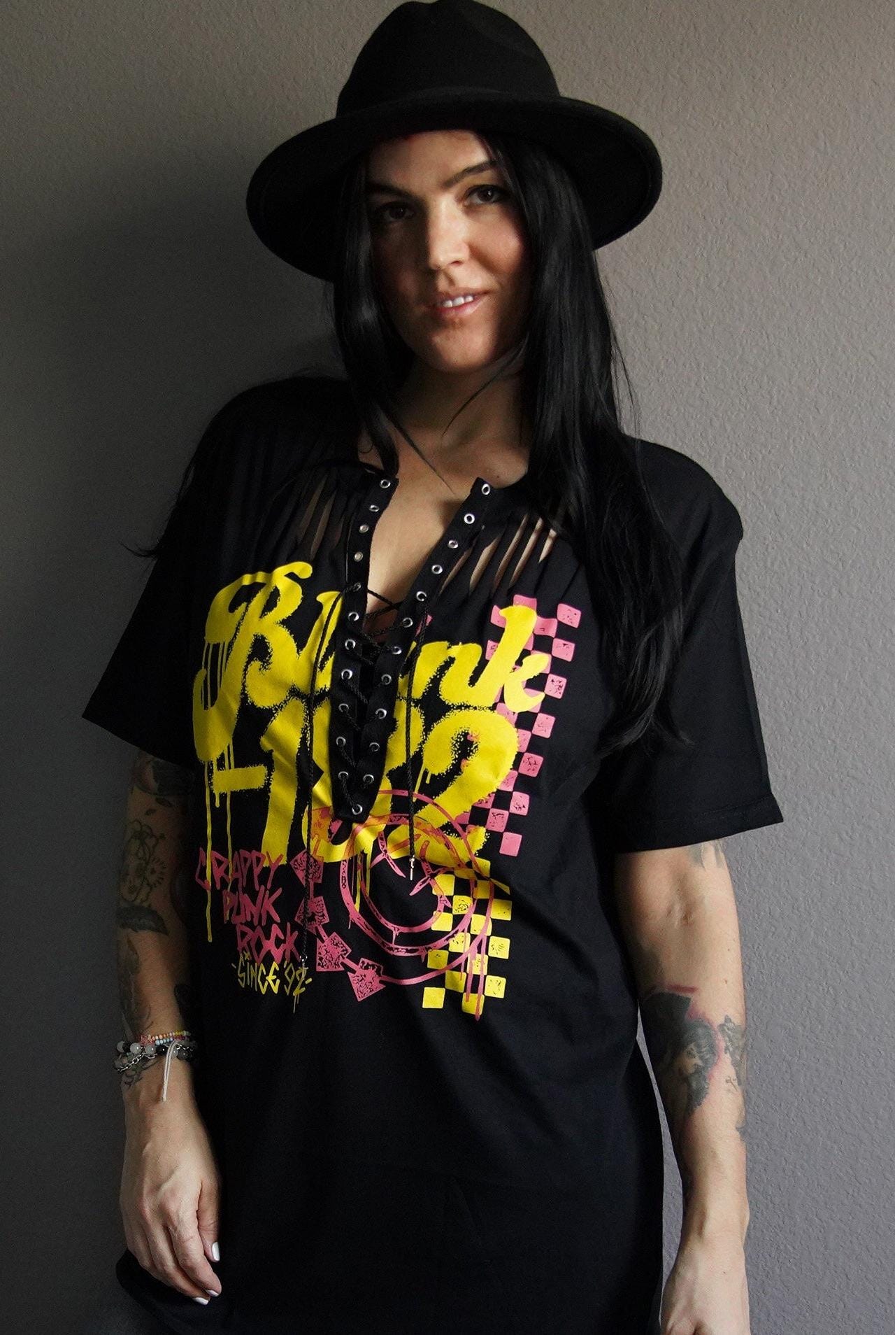 Blink 182 Lace-Up Band Tee - Upcycled Concert Shirt