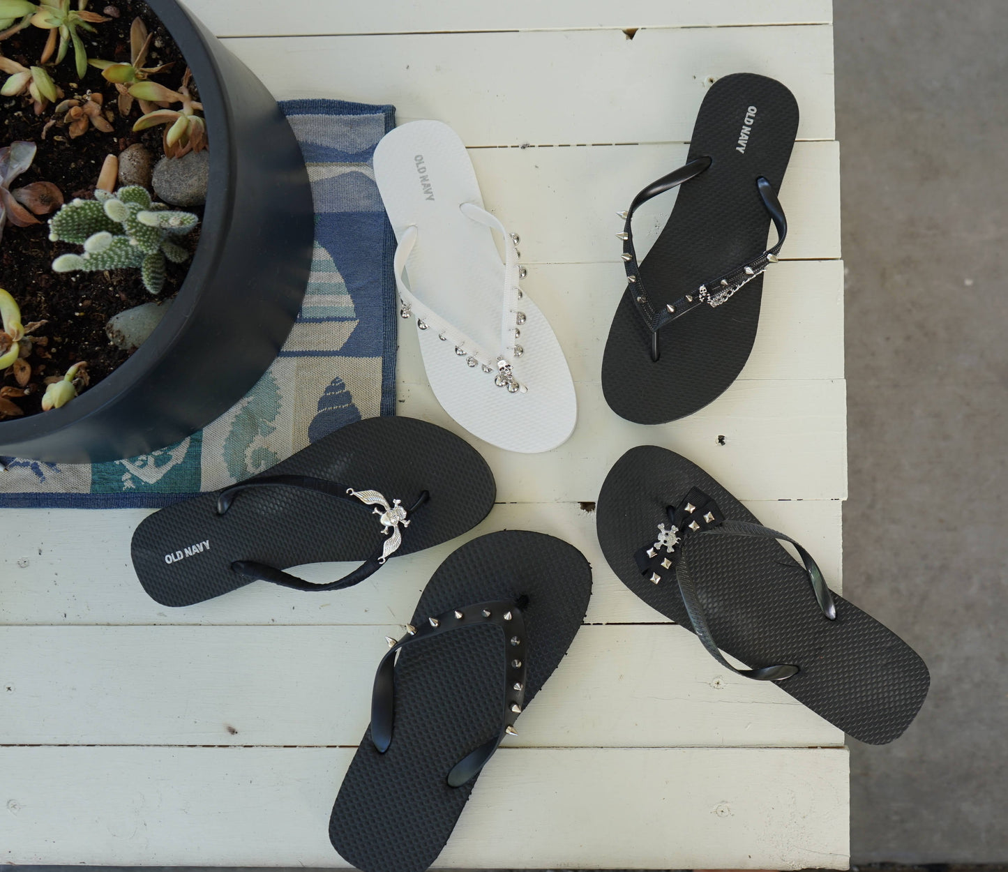 Olivia Paige -Tattoo Harley skulls skull wings Rockstar Rock and Roll  Flip flops