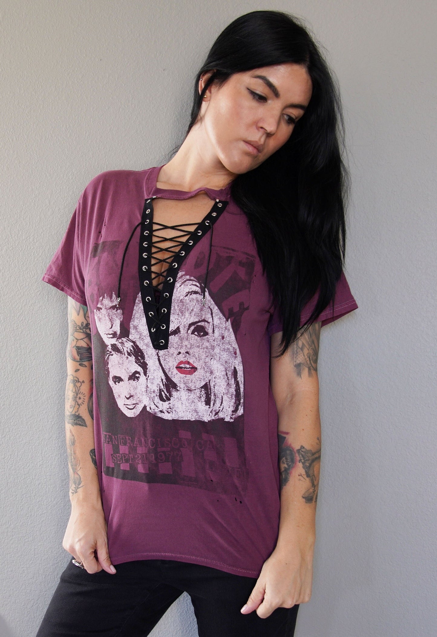 Blondie Lace-Up Band Tee: Reworked CBGB Concert Shirt